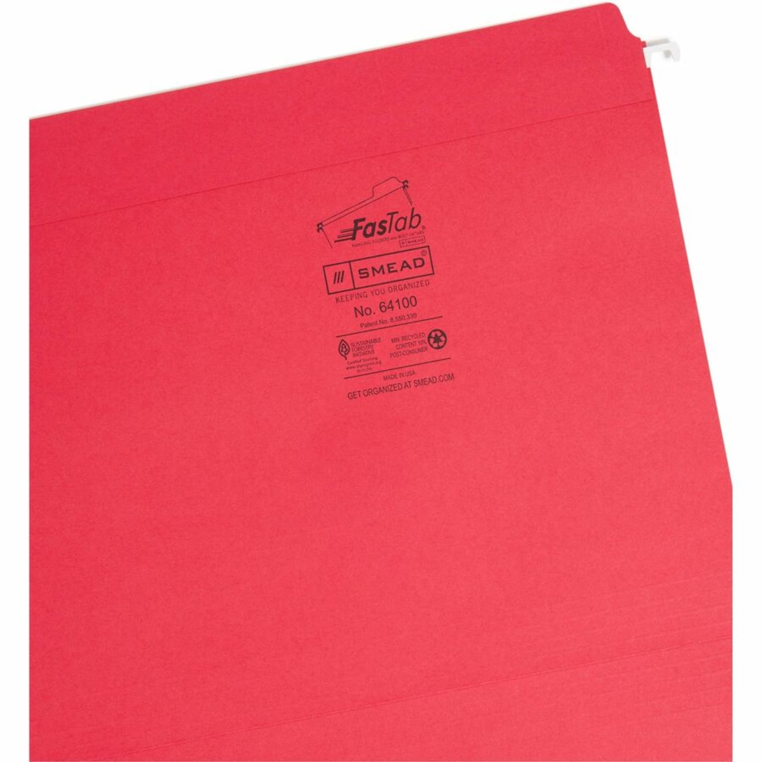 Smead FasTab Straight Tab Cut Letter Recycled Hanging Folder - 8 1/2in x 11in - Assorted Tab Position - Blue, Green, Red - 10% Recycled - 18 / Box - Image 6