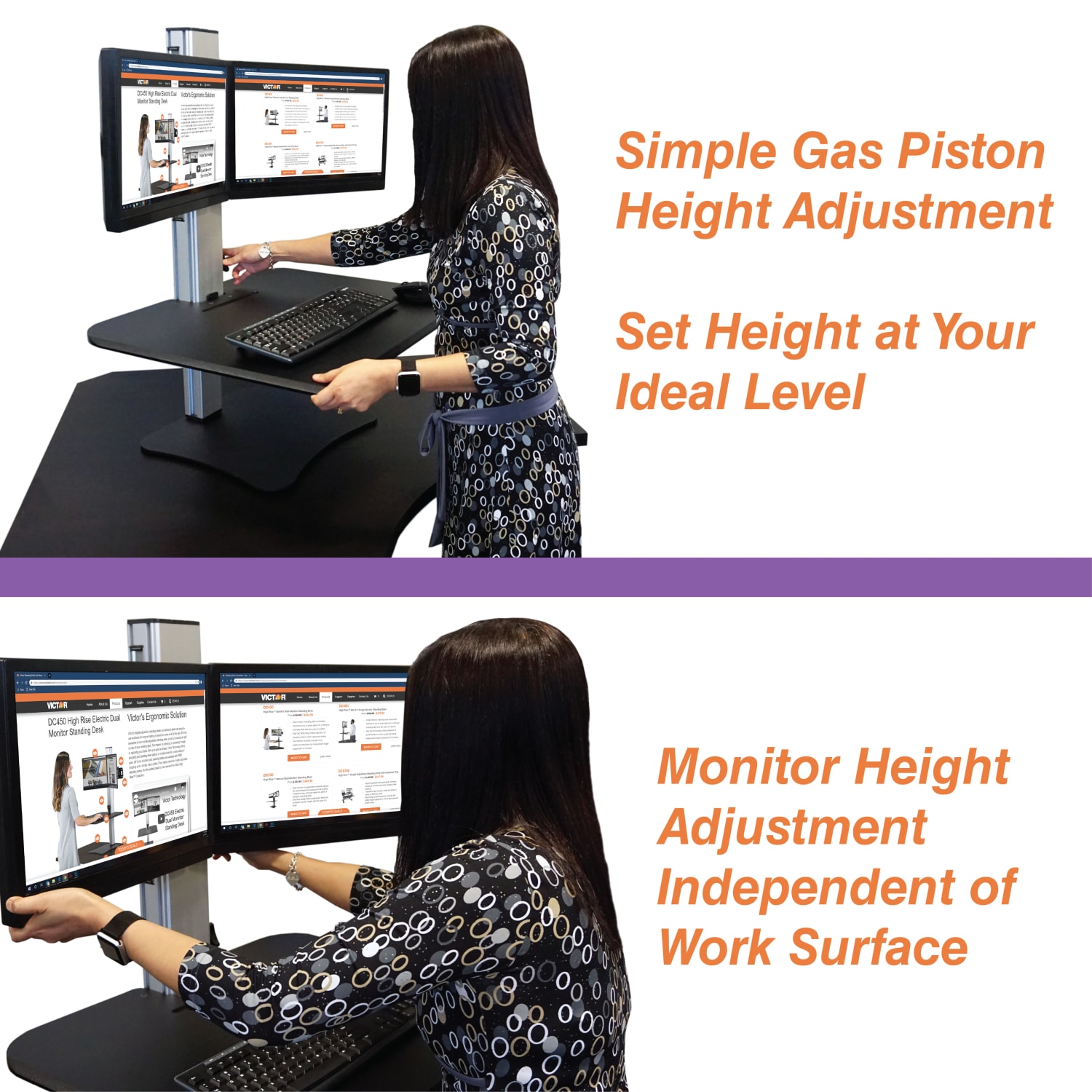 Victor High Rise DC350 Dual Monitor Standing Desk Riser, Black - Image 6