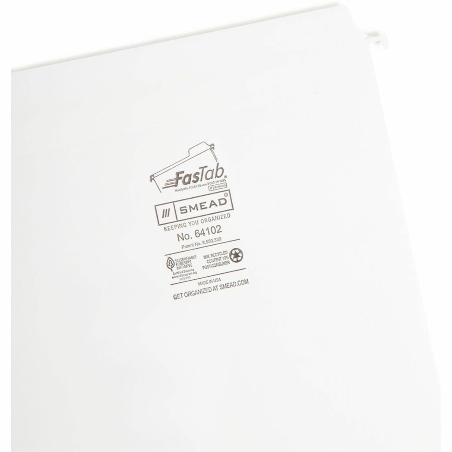 Smead FasTab Straight Tab Cut Letter Recycled Hanging Folder - 8 1/2in x 11in - Assorted Tab Position - White - 10% Recycled - 20 / Box - Image 5