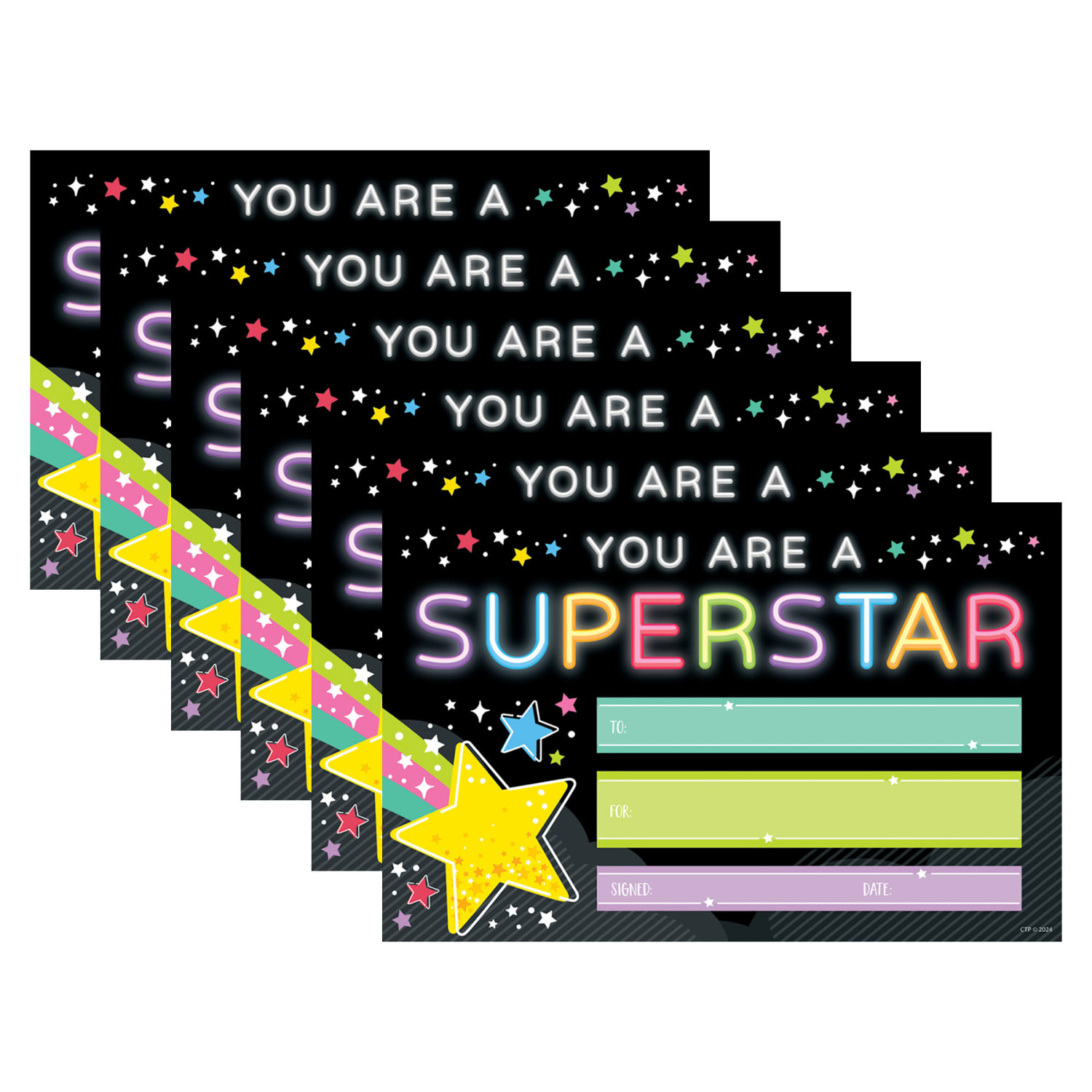 Creative Teaching Press Awards, Star Bright Superstar, 30 Awards Per Pack, Set Of 6 Packs