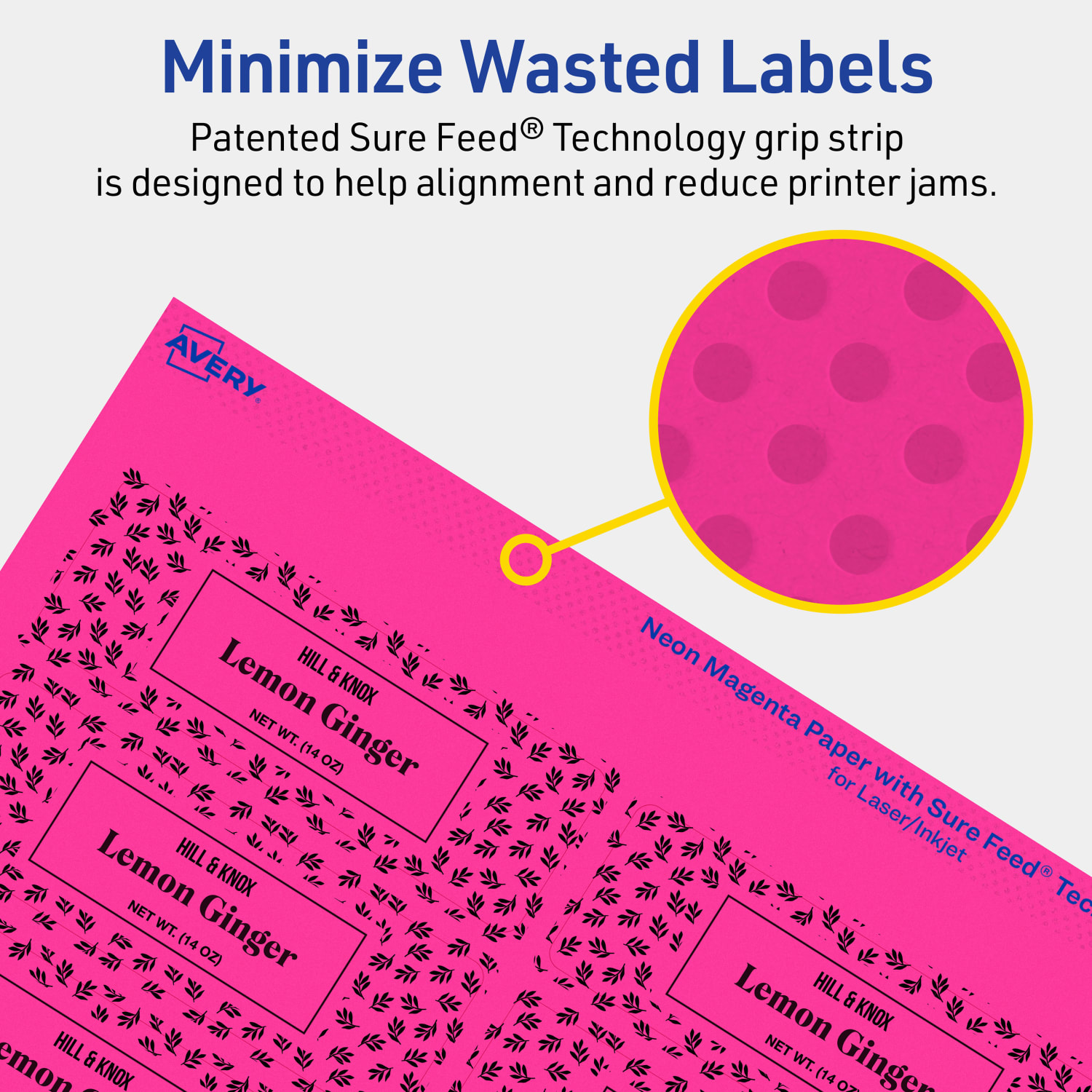 Avery Print-To-The-Edge Labels With Sure Feed Technology And Easy Peel, 94228-NMP10, Rectangle, 1-1/4in x 3-3/4in, Matte Neon Magenta, Pack of 120 - Image 5
