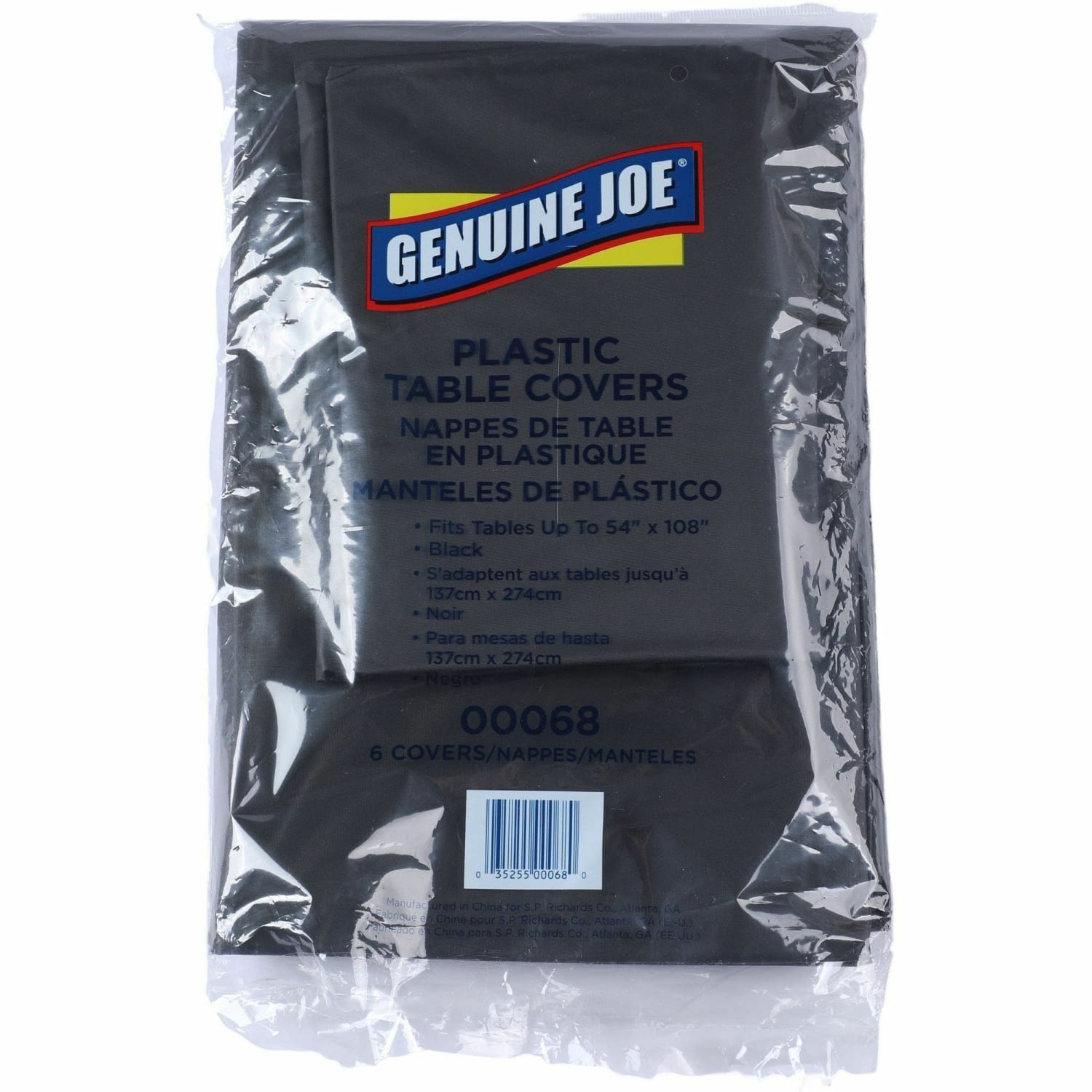 Genuine Joe Plastic Table Covers - 108in Length x 54in Width - Plastic - Black - 6 / Pack - Image 3
