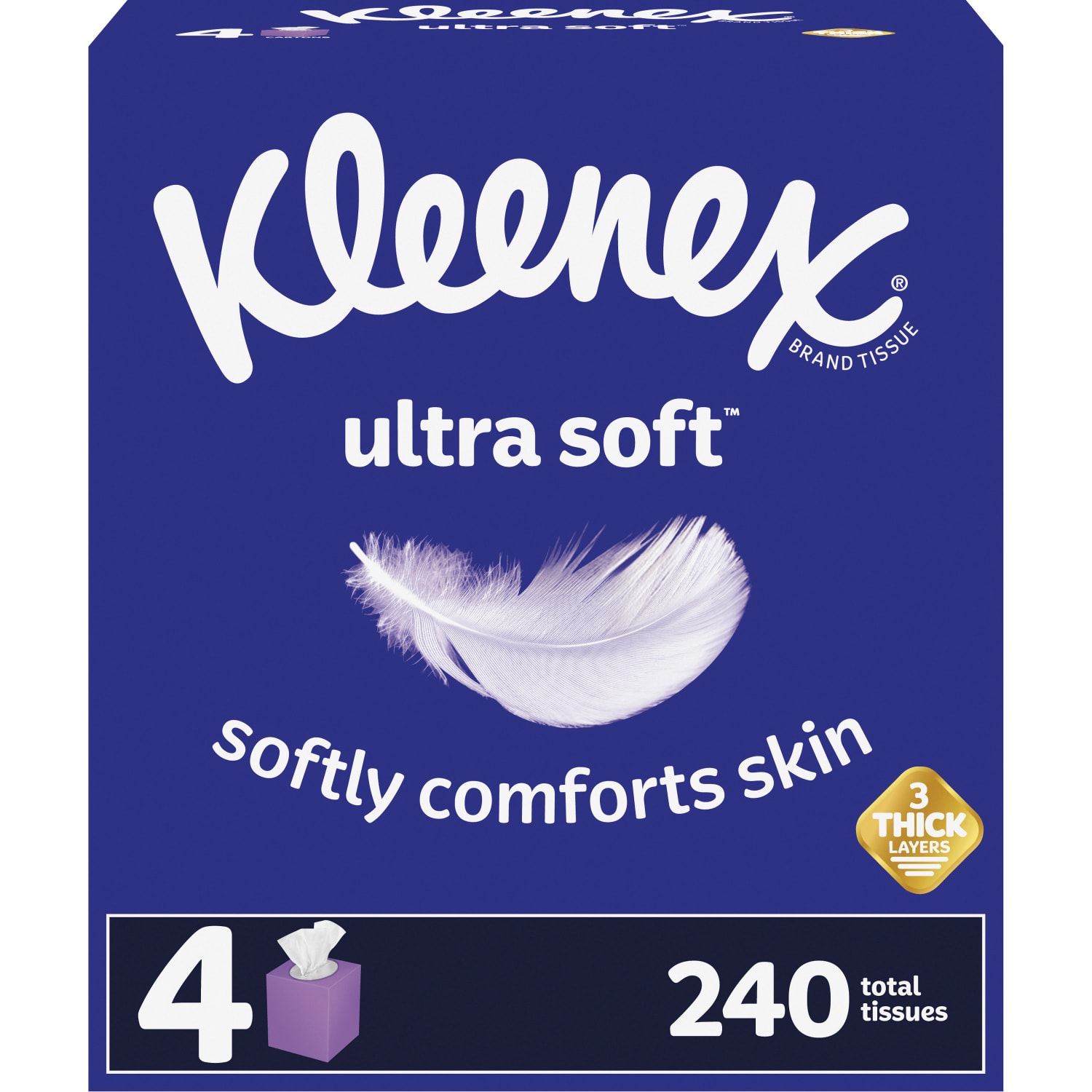 Kleenex Ultra Soft 3-Ply Unscented Tissues, 8-1/4in x 8-7/16in, 65 Per Box, Pack Of 4 Boxes - Image 3