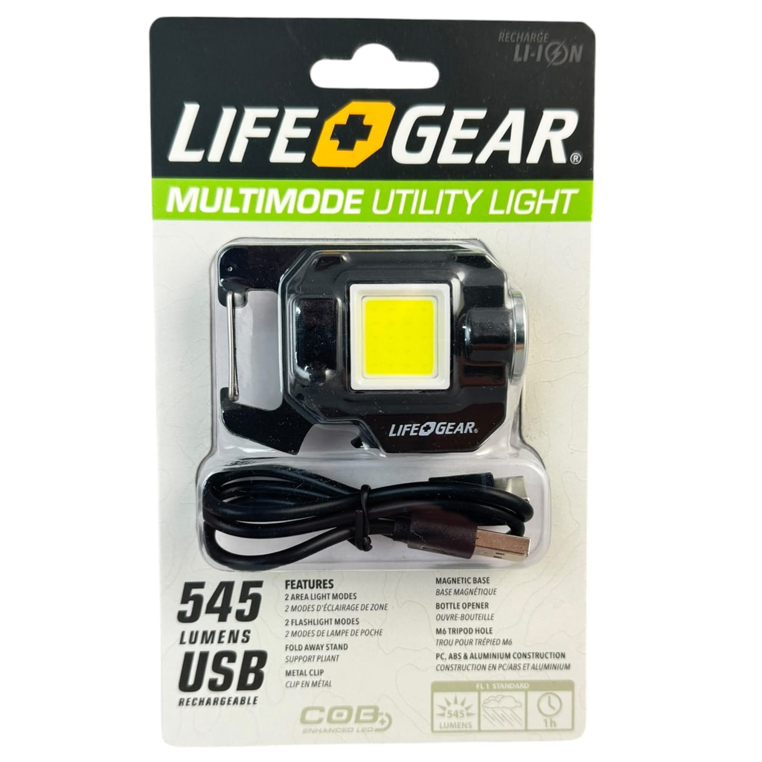 LifeGear 545-Lumen USB-Rechargeable Multi-Mode LED Utility Light, Black, 41-3938 - Image 6