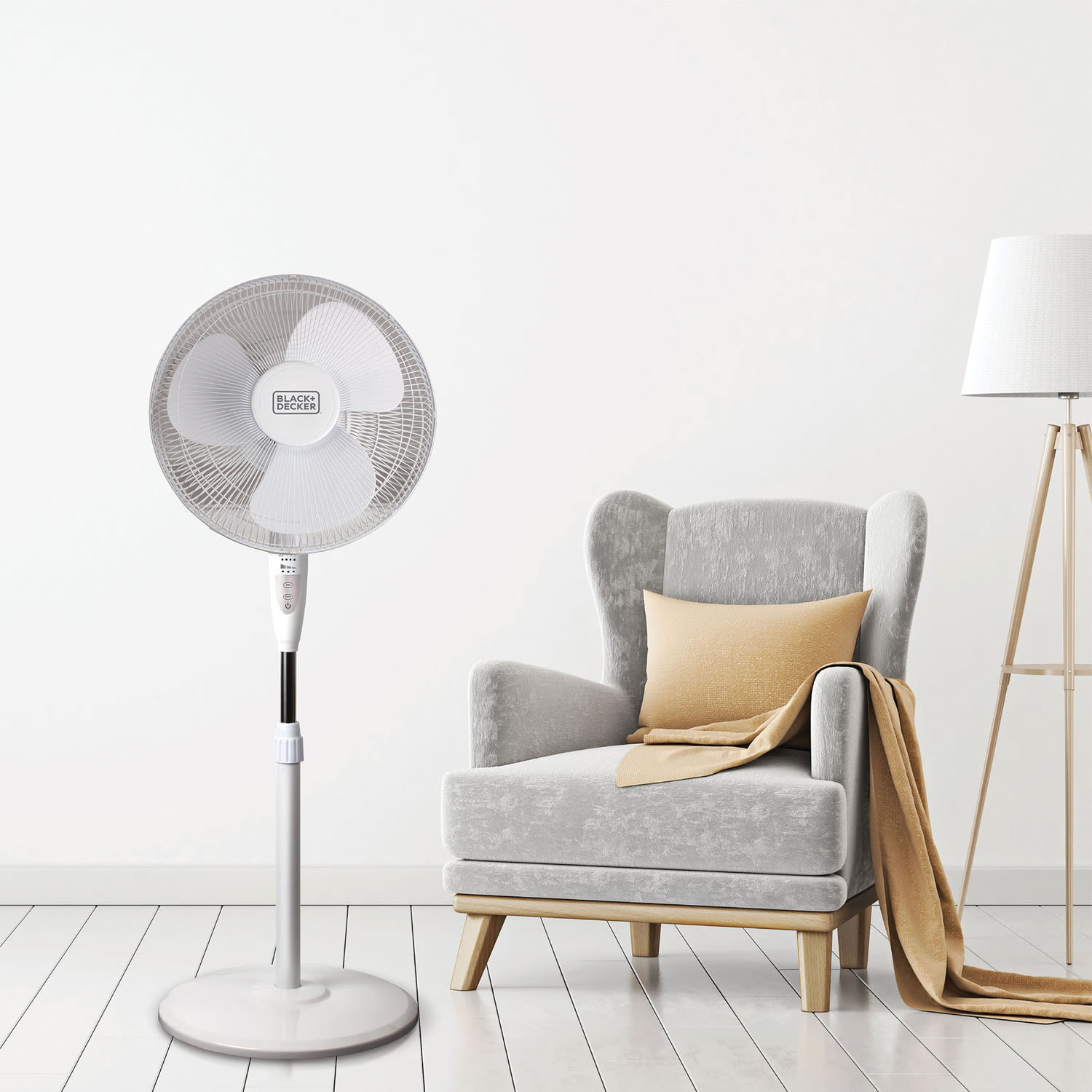 BLACK+DECKER 3-Speed Oscillating Stand Fan with Remote, 16-In., White - Image 6