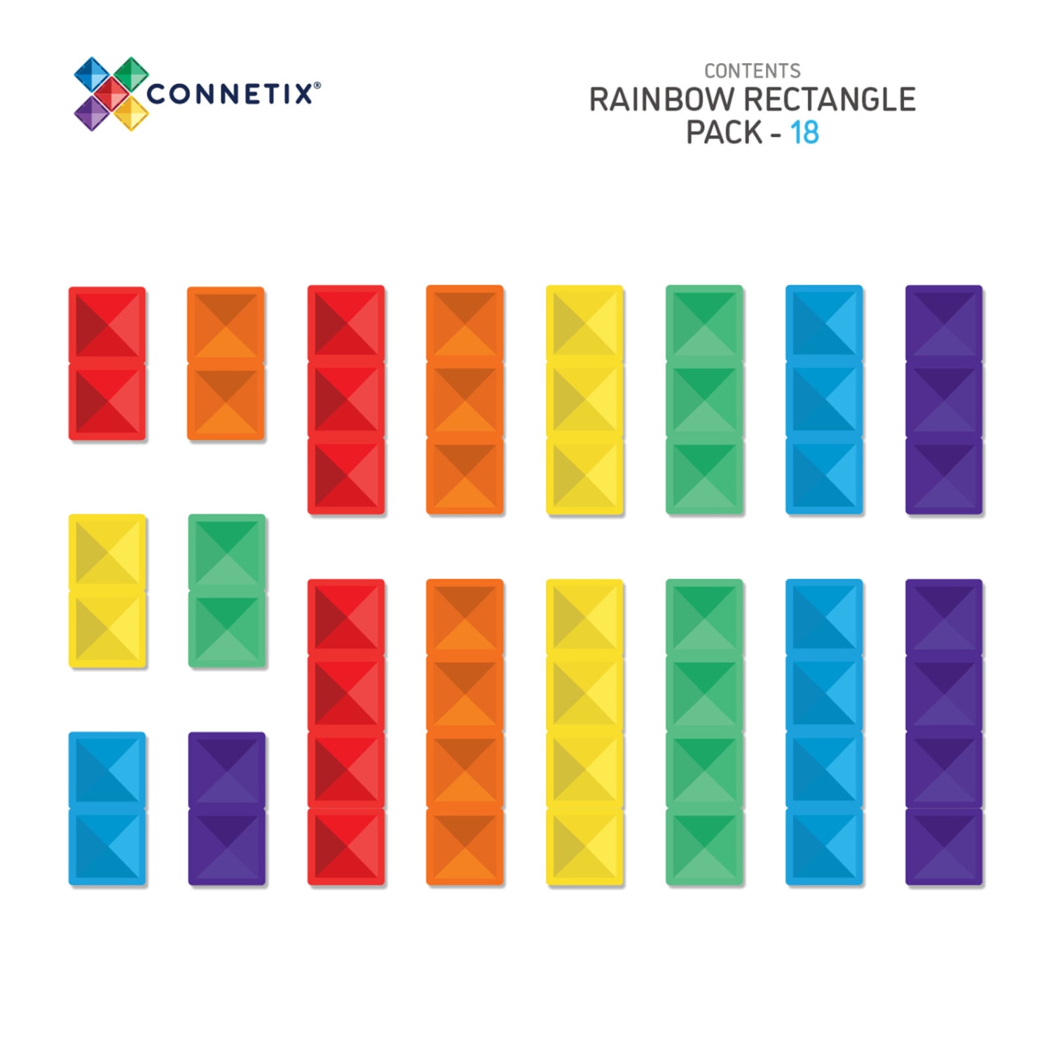 Connetix Magnetic Tiles Rainbow Rectangle Pack, 18 Pieces - Image 3