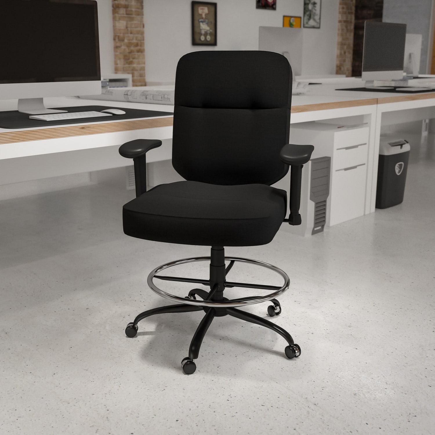 Flash Furniture HERCULES Series Big  Tall 400 lb Rated Ergonomic Drafting Chair with Rectangular Back and Adjustable Arms Black PopularChairscom