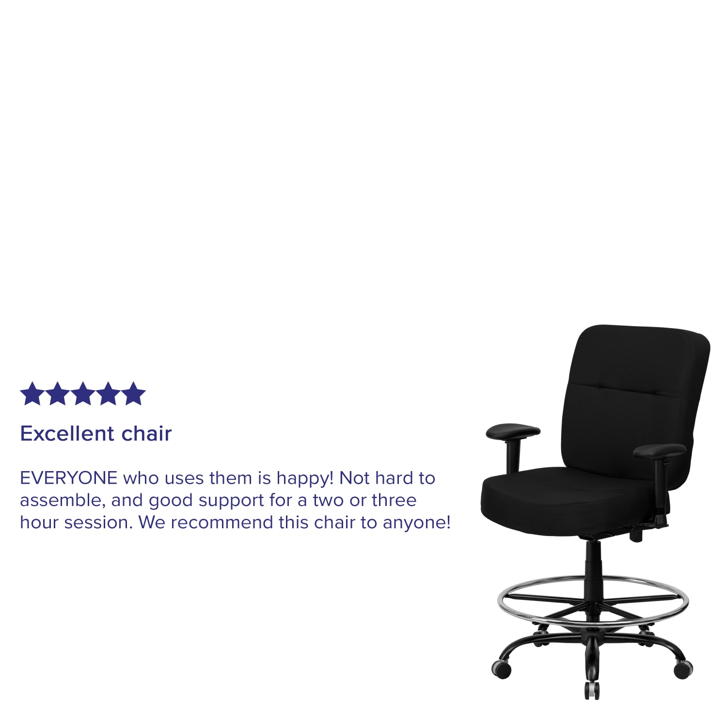 Flash Furniture HERCULES Series Big & Tall 400 lb. Rated Ergonomic Drafting Chair with Rectangular Back and Adjustable Arms Black - Image 5