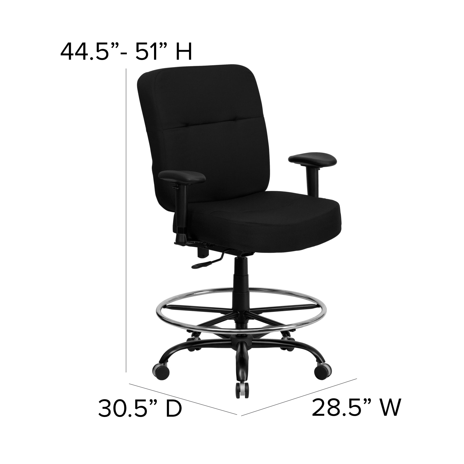 Flash Furniture HERCULES Series Big & Tall 400 lb. Rated Ergonomic Drafting Chair with Rectangular Back and Adjustable Arms Black - Image 7