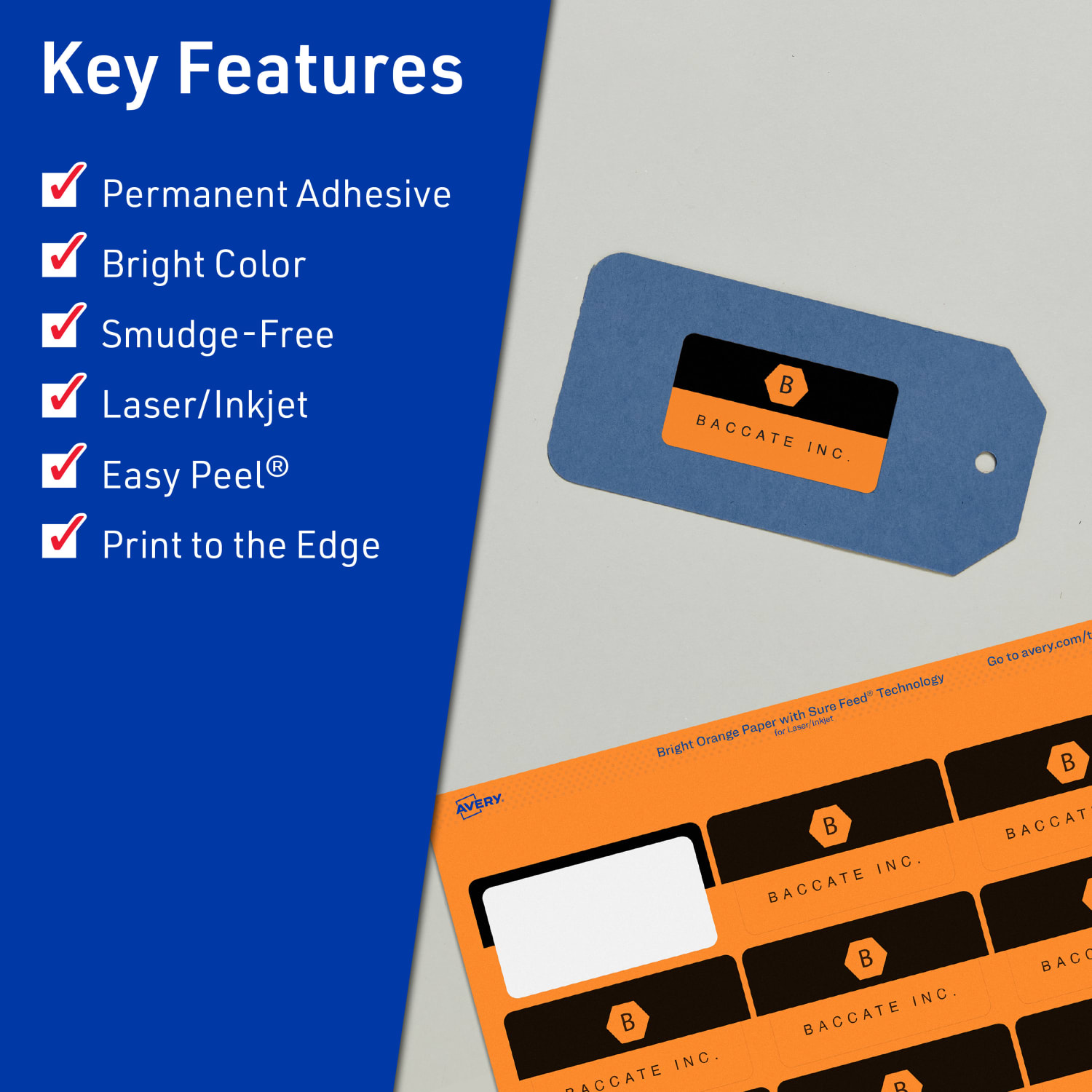 Avery Print-To-The-Edge Labels With Sure Feed Technology And Easy Peel, 94201-BOP20, Rectangle, 1in x 2-5/8in, Matte Bright Orange, Pack of 320 - Image 3
