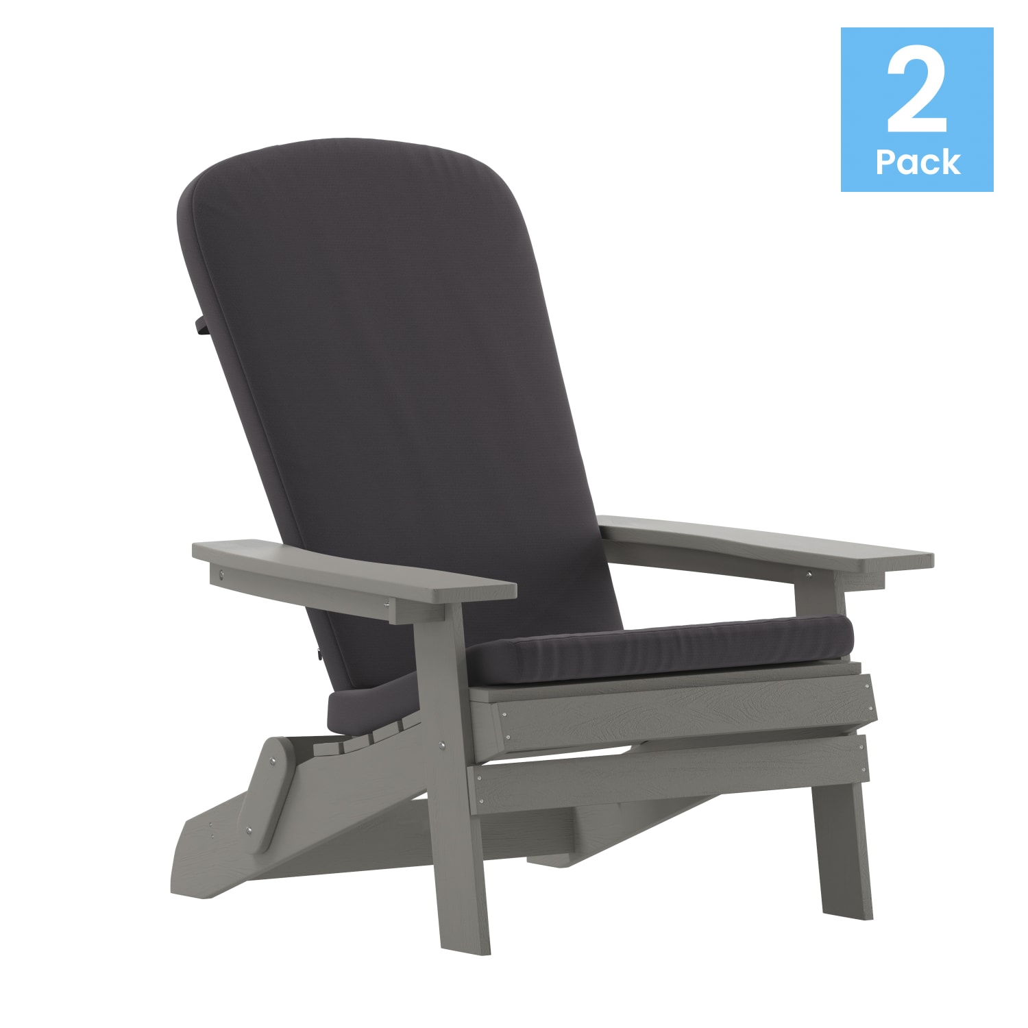 Flash Furniture Charlestown All-Weather Indoor/Outdoor Furniture Folding Adirondack Chairs With Cushions, Gray, Set Of 2 Chairs - Image 3