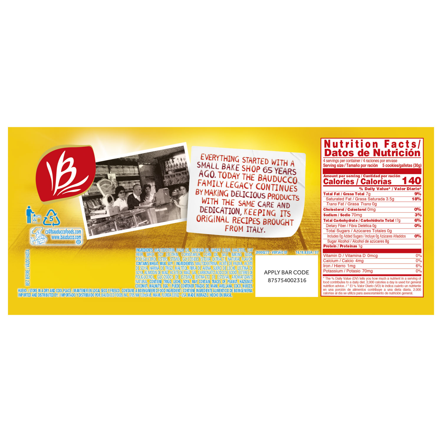 Bauducco Foods Sugar-Free Vanilla Wafers, 5. oz, Case Of 18 Packages - Image 3