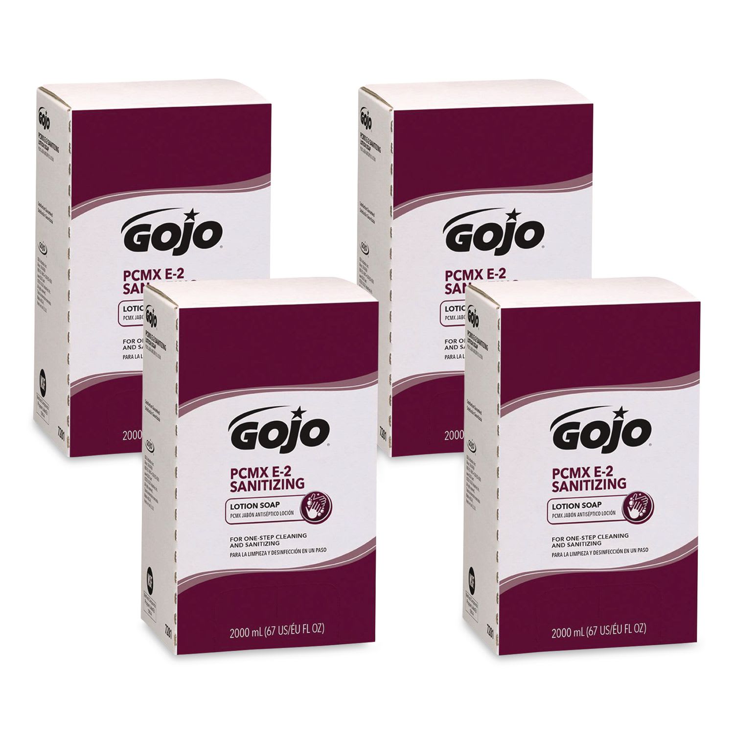 GOJO E2 Sanitizing Lotion Soap with PCMX Refill, For Pro TDX Dispenser, Fragrance-Free, 67.6 oz (2,000 mL), 4/Carton