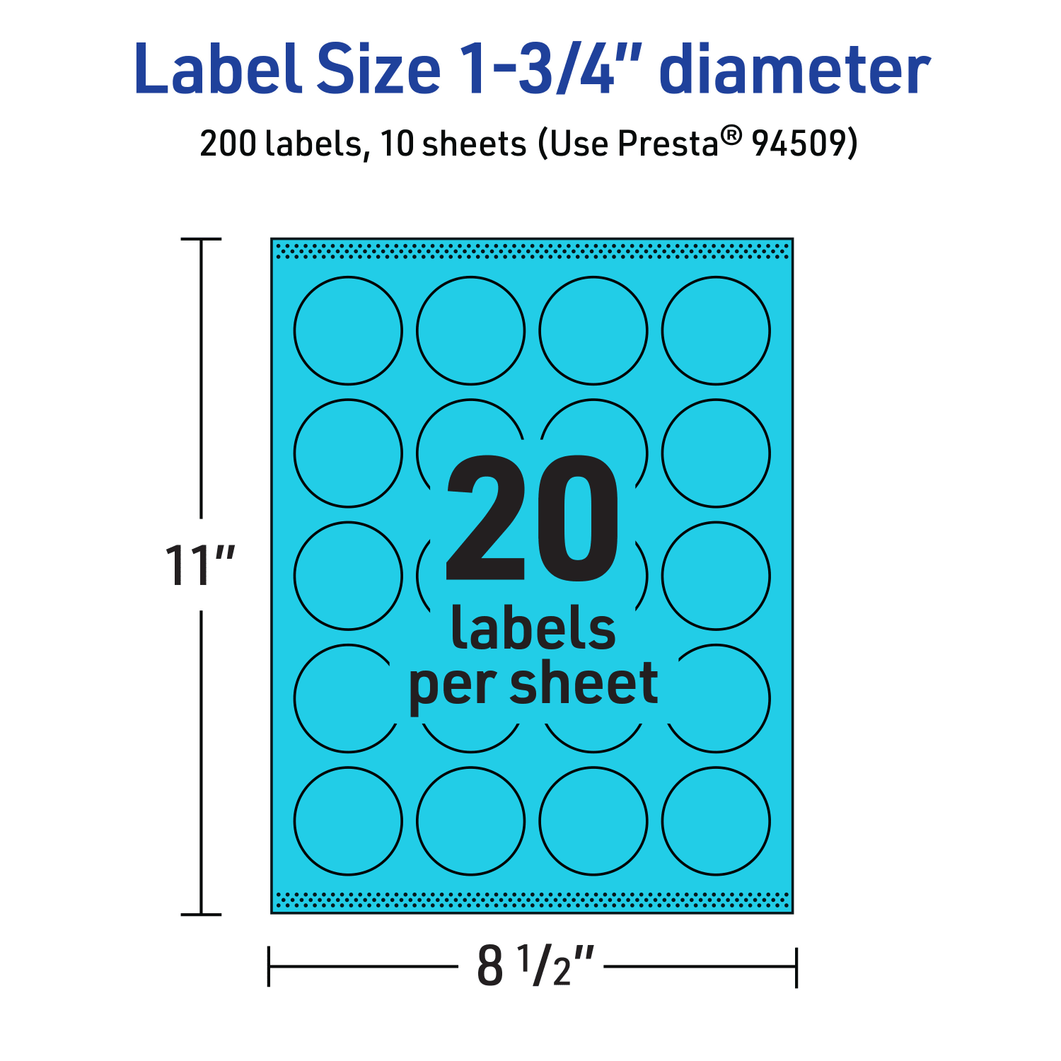 Avery Print-To-The-Edge Labels With Sure Feed Technology And Easy Peel Label Feature, 94509-BBP10, Round, 1-3/4in, Matte Bright Blue, Pack of 200 - Image 6