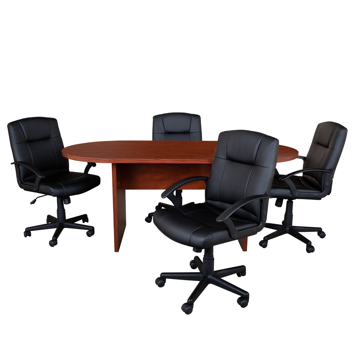 Flash Furniture Oval Conference Table Set with 4 Padded Task Chairs, Cherry - Image 3