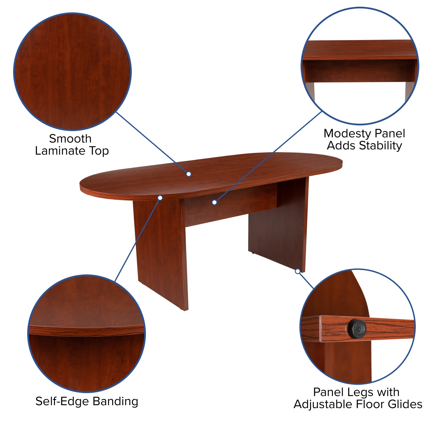 Flash Furniture Oval Conference Table Set with 4 Padded Task Chairs, Cherry - Image 6