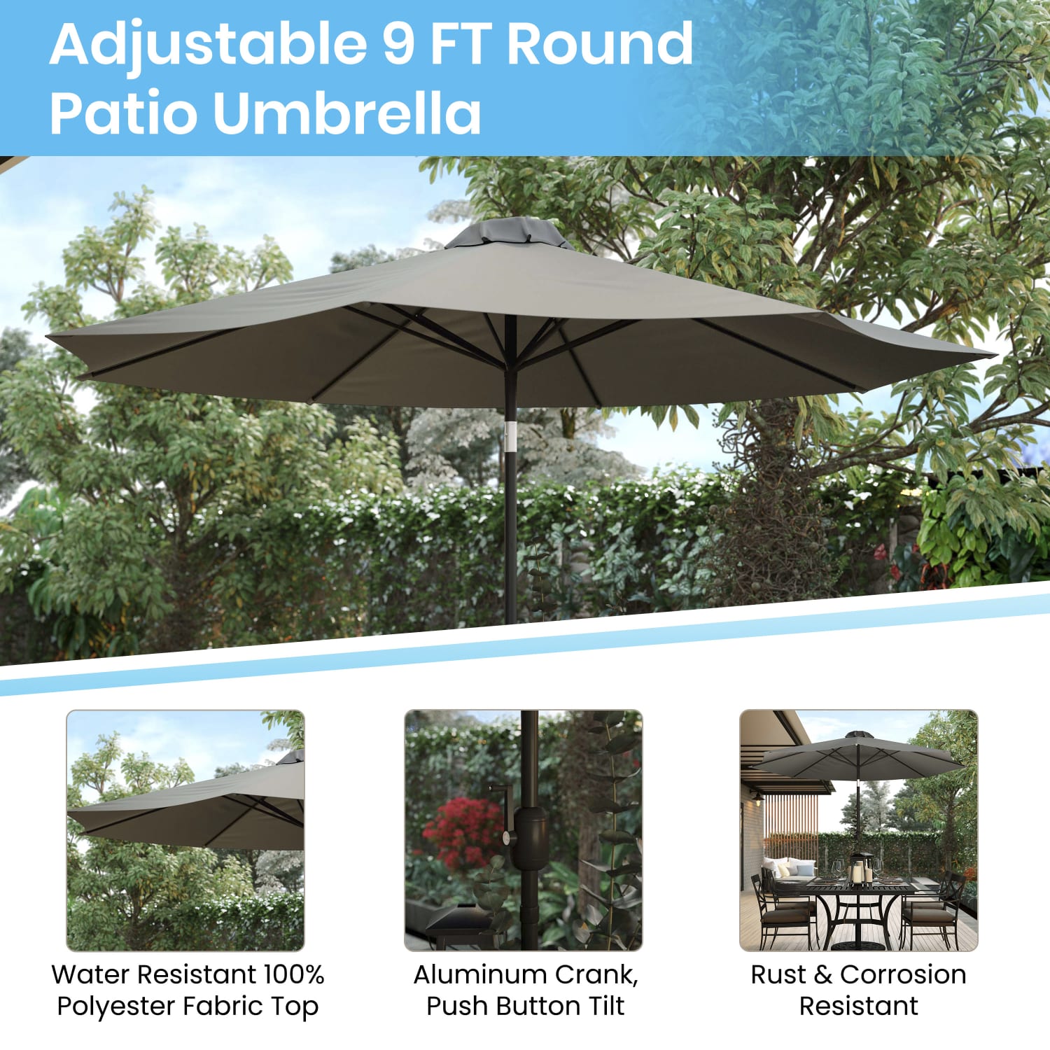 Flash Furniture Lark 3-Piece Outdoor Patio Table Set, 29-1/2inH x 30inW x 48inD, Gray - Image 6