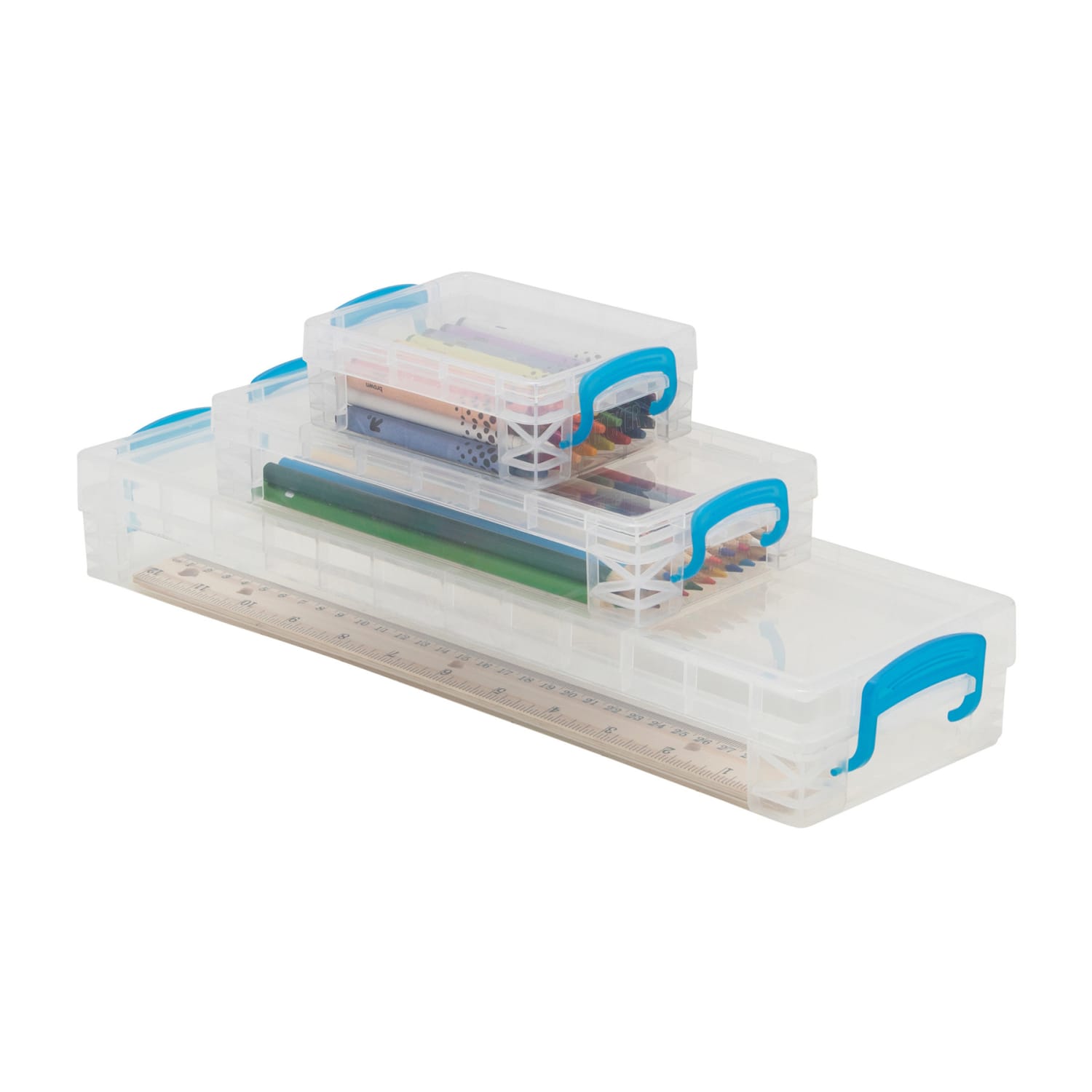 Super Stacker School Storage Kits, 4-1/2inH x 4-1/2inW x 14-1/4inD, Clear, 3 Boxes Per Kit, Set Of 2 Kits - Image 3