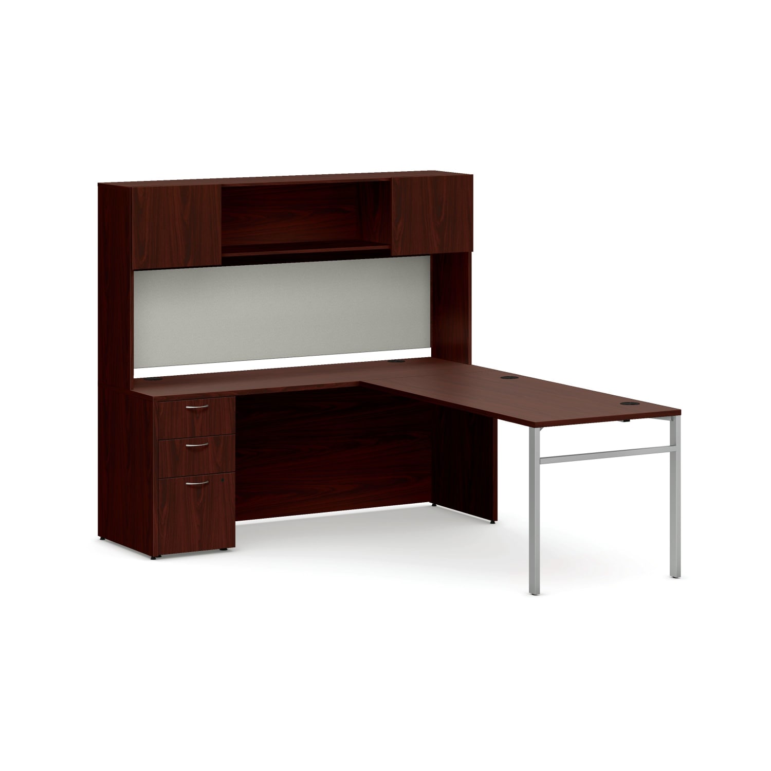 HON Mod 60inW Executive Computer Desk Workstation With Storage, Traditional Mahogany/Cool Neutral/Silver - Image 3