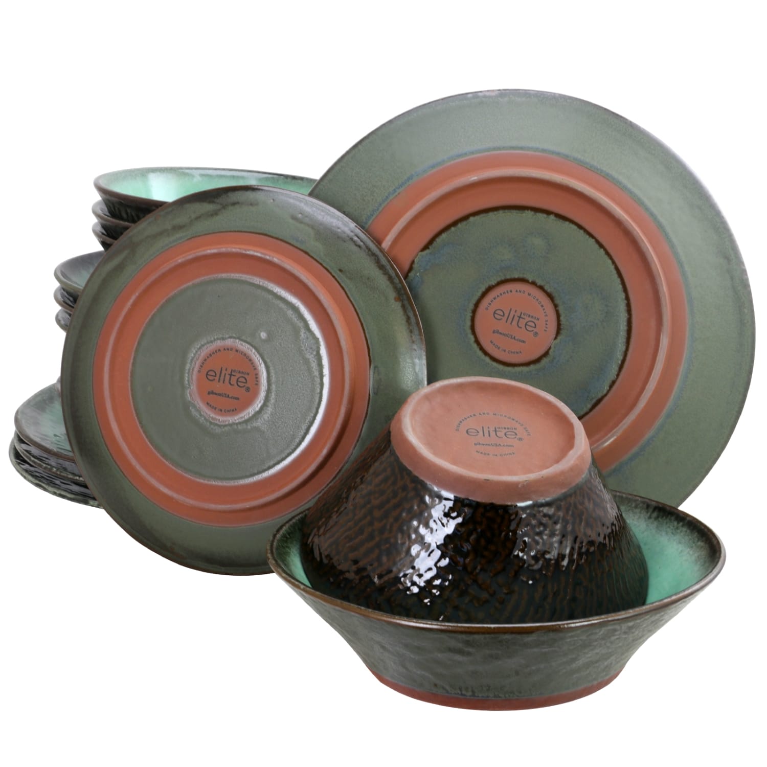 Gibson Elite Green Lantern 16-Piece Double Bowl Dinnerware Set, Teal - Image 3