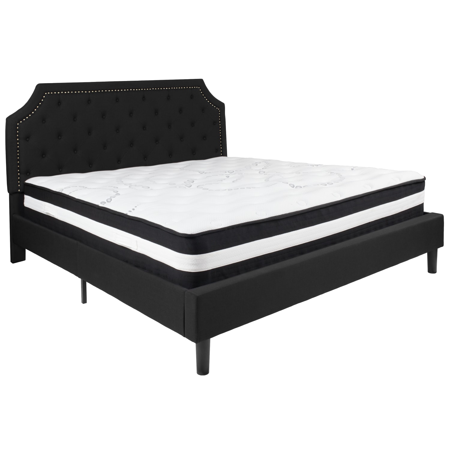 Flash Furniture Brighton Arched Tufted Upholstered Platform Bed And Pocket Spring Mattress, King, Black - Image 3