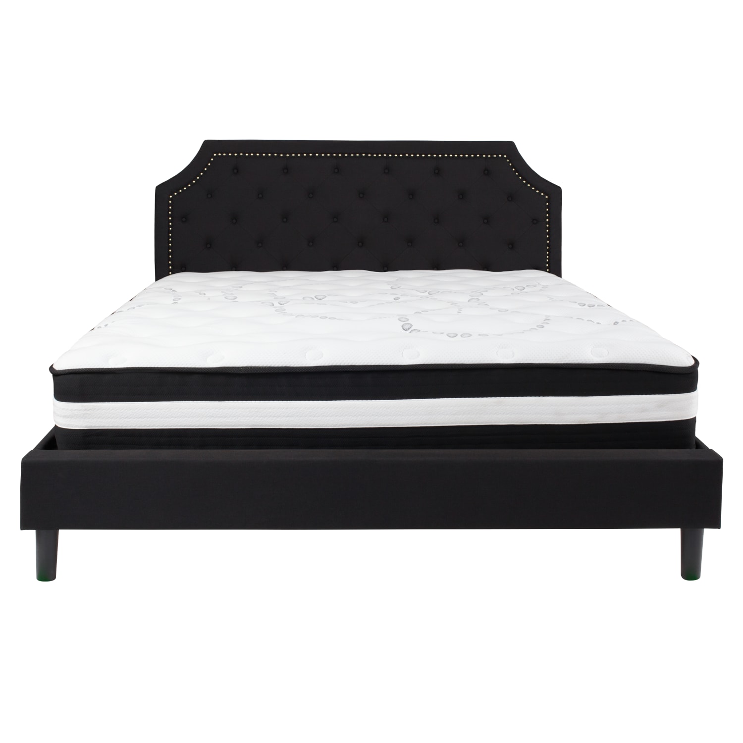 Flash Furniture Brighton Arched Tufted Upholstered Platform Bed And Pocket Spring Mattress, King, Black - Image 6