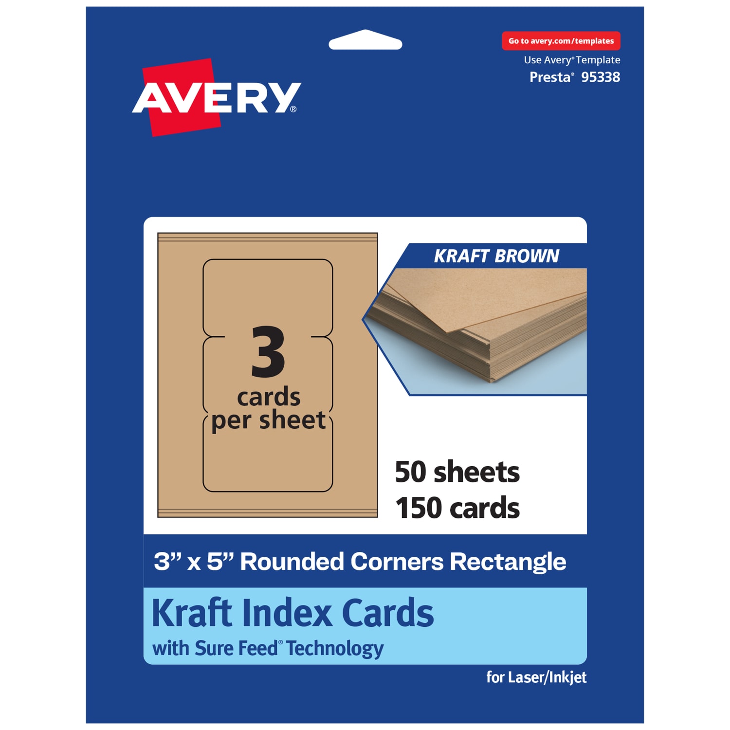 Avery Printable Index Cards With Sure Feed Technology, 3in x 5in Rectangle Rounded Corners, Kraft Brown, Pack Of 150 - Image 3