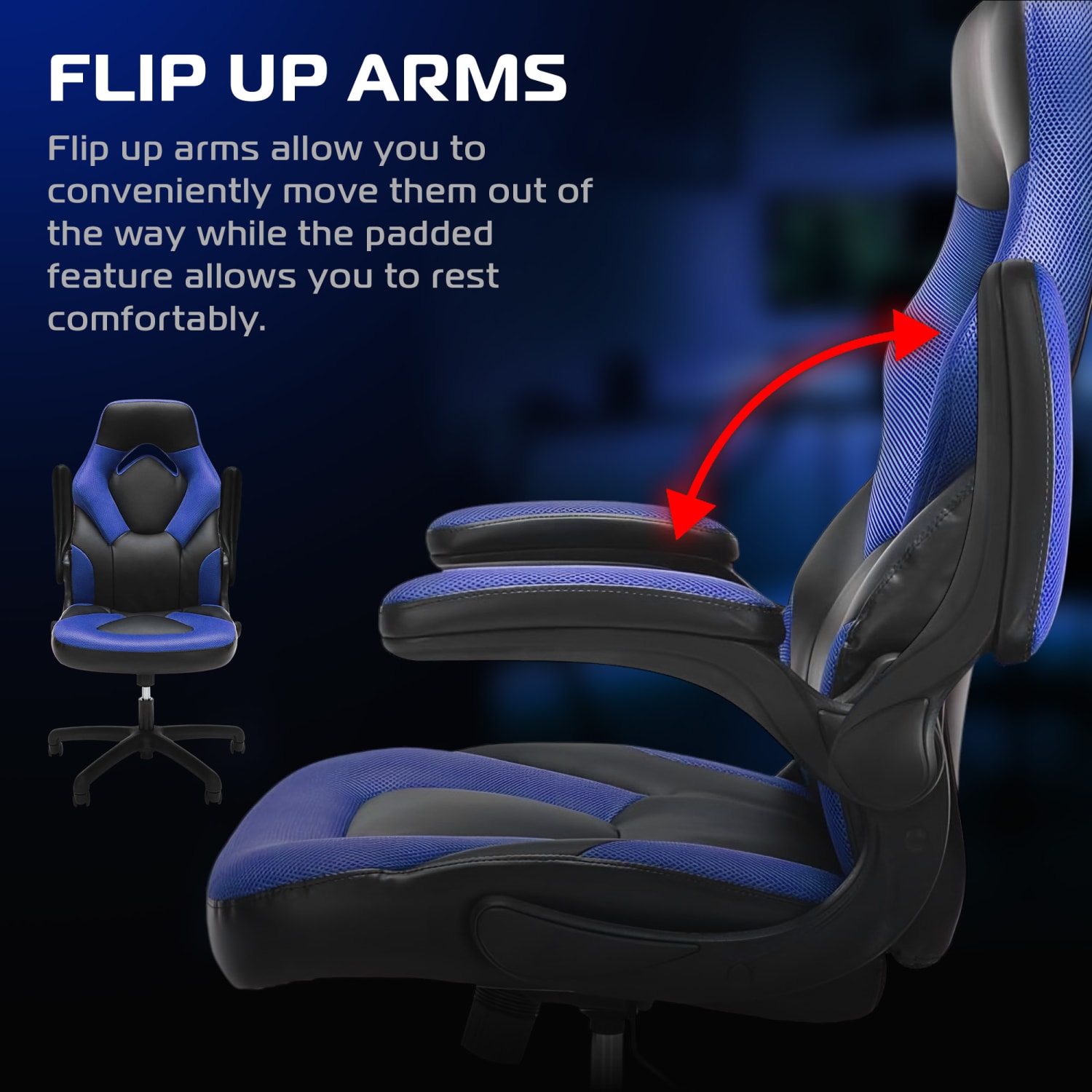 Respawn Racing Style Ergonomic Bonded Leather Computer Gaming Chair, Blue - Image 4