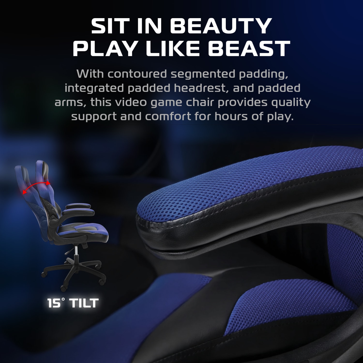 Respawn Racing Style Ergonomic Bonded Leather Computer Gaming Chair, Blue - Image 6