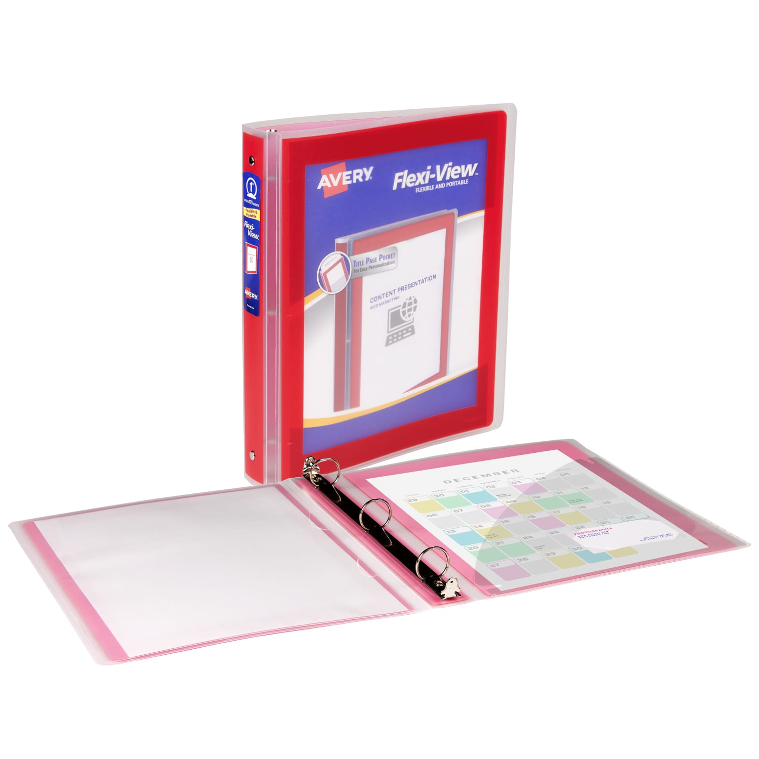 Avery Flexi-View 3 Ring Binder, 1in Round Rings, Red, 1 Binder - Image 3