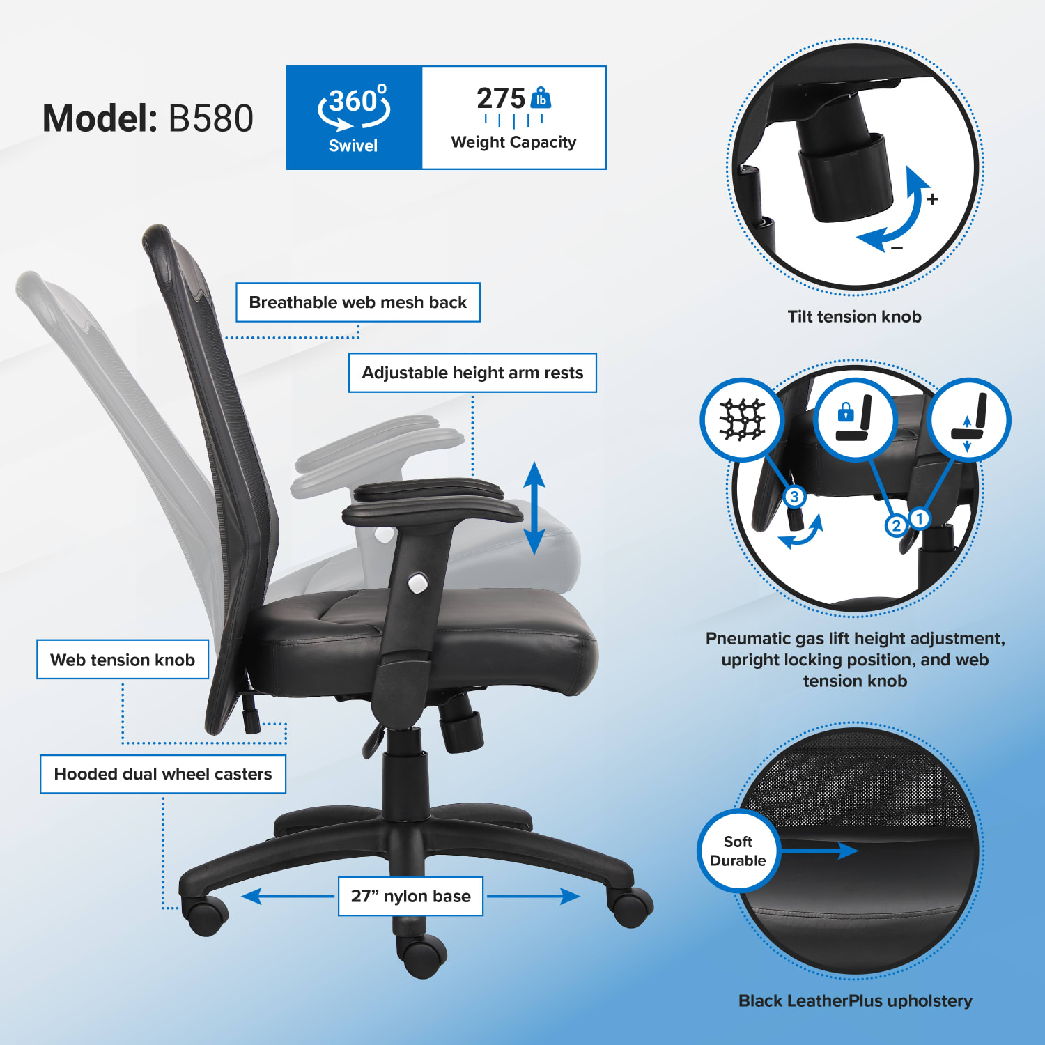 Boss Office Products Ergonomic LeatherPlus Bonded LeatherMesh Web Chair Black PopularChairscom Boss Office Products Ergonomic LeatherPlus Bonded LeatherMesh Web Chair Black PopularChairscom