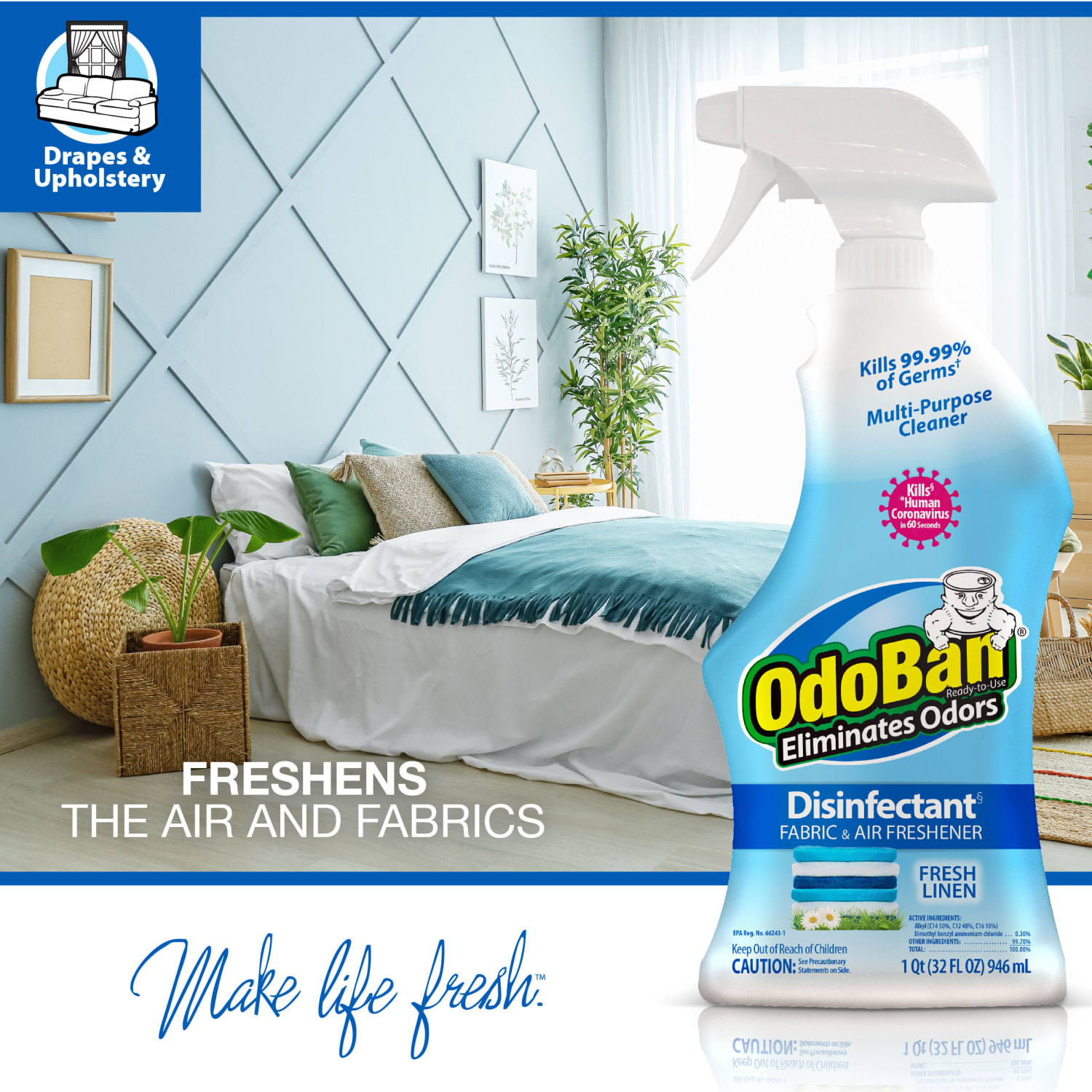 OdoBan Odor Eliminator Disinfectant Spray Assortment And Solid Odor Absorber, Fresh Linen Scent, 60.6 Oz, Pack Of 3 Bottles - Image 5