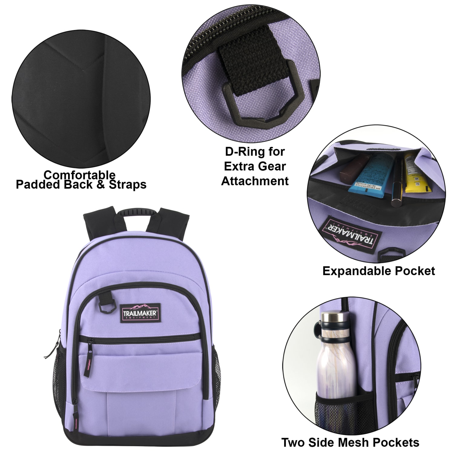 Trailmaker Multi-Pocket Backpacks, Pink/Purple/Green, Total Qty 24 - Image 3