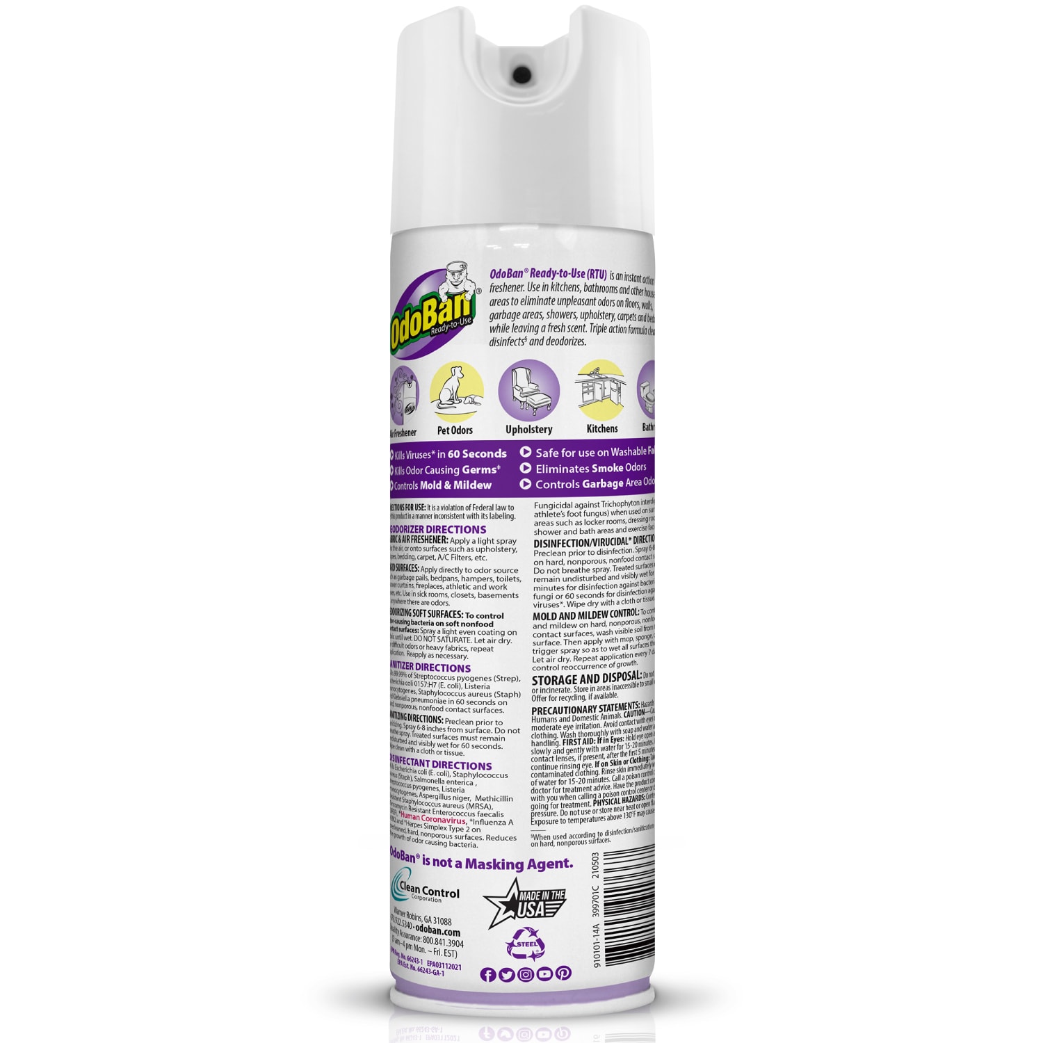 OdoBan Odor Eliminator Disinfectant 360 deg. Spray, Lavender, 14.6 Oz, Pack Of 6 Bottles - Image 3