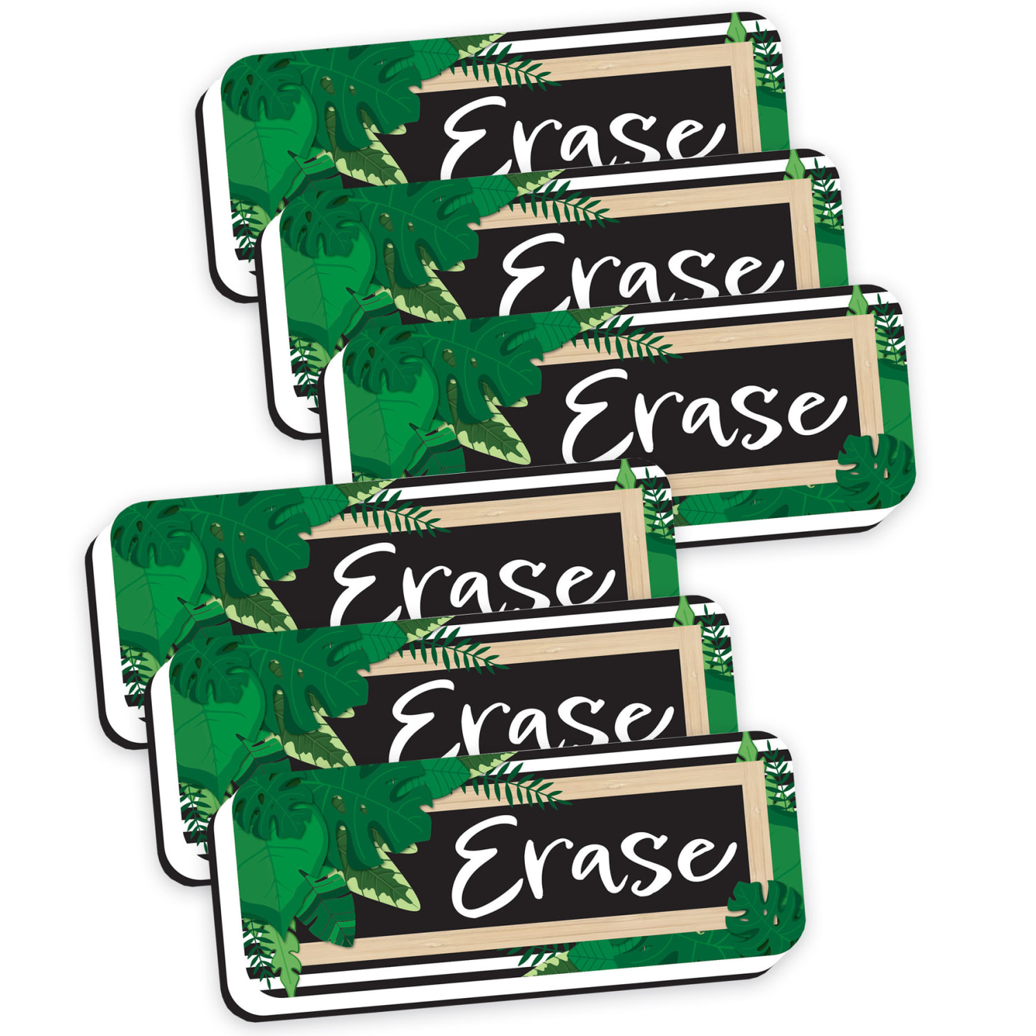 Ashley Productions Magnetic Whiteboard Eraser, Boho Style Leaves With Border, 2in x 5in, Pack Of 6