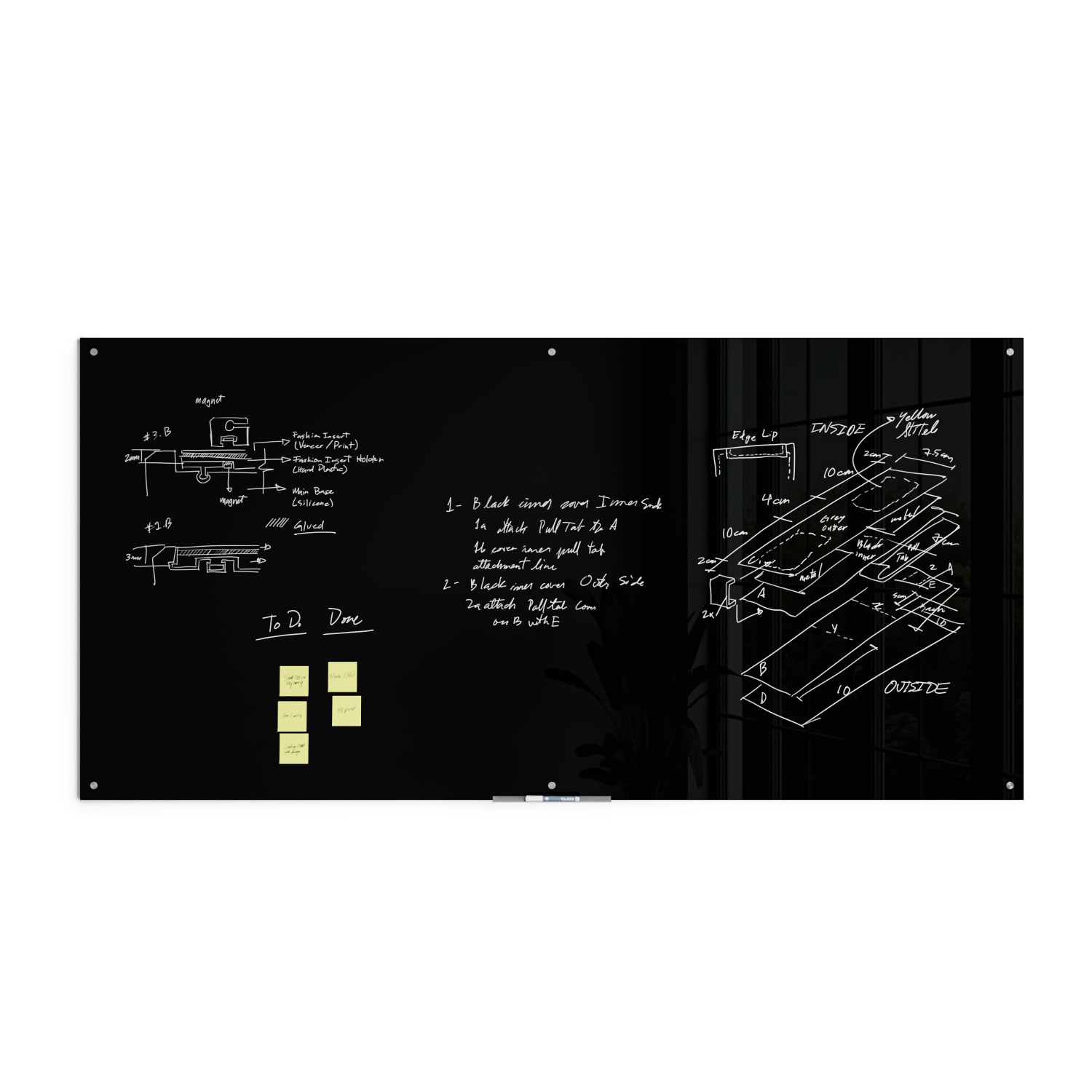 U Brands Non-Magnetic Glass Dry-Erase Board, 96in X 48in, Black Surface, Frameless, Actual Size 95in X 47in (3015U00-01) - Image 4