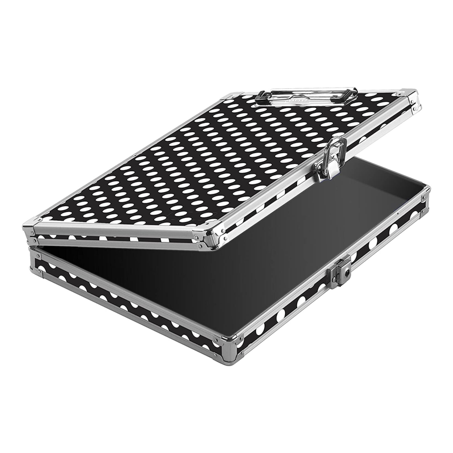 Vaultz Patterned Locking Storage Clipboard, 2-5/16in x 10in, Black/White Polka Dots - Image 3