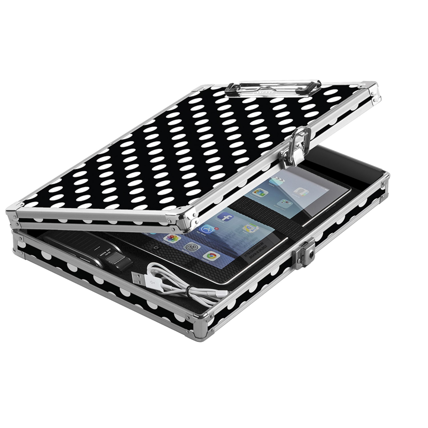 Vaultz Patterned Locking Storage Clipboard, 2-5/16in x 10in, Black/White Polka Dots - Image 4