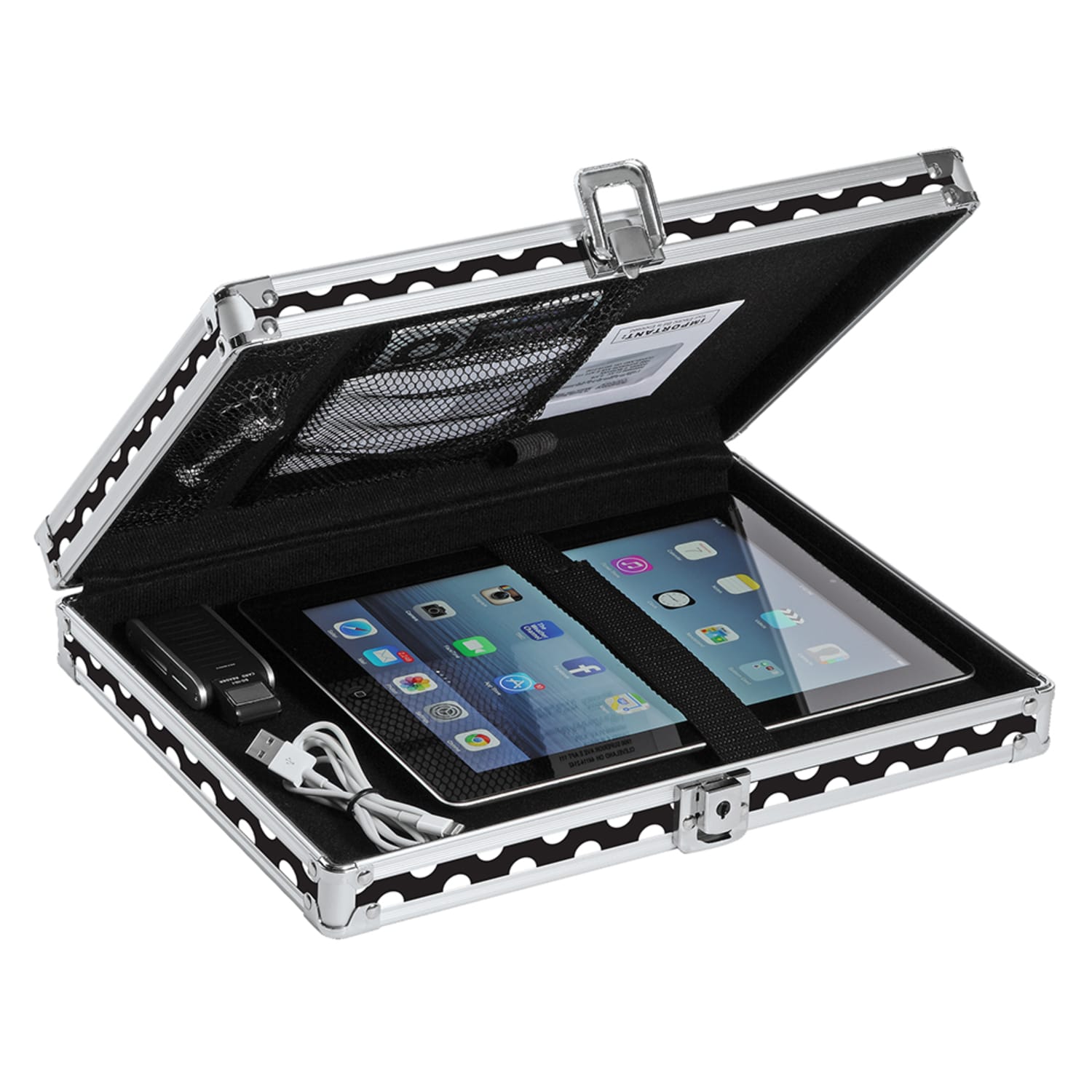 Vaultz Patterned Locking Storage Clipboard, 2-5/16in x 10in, Black/White Polka Dots - Image 5