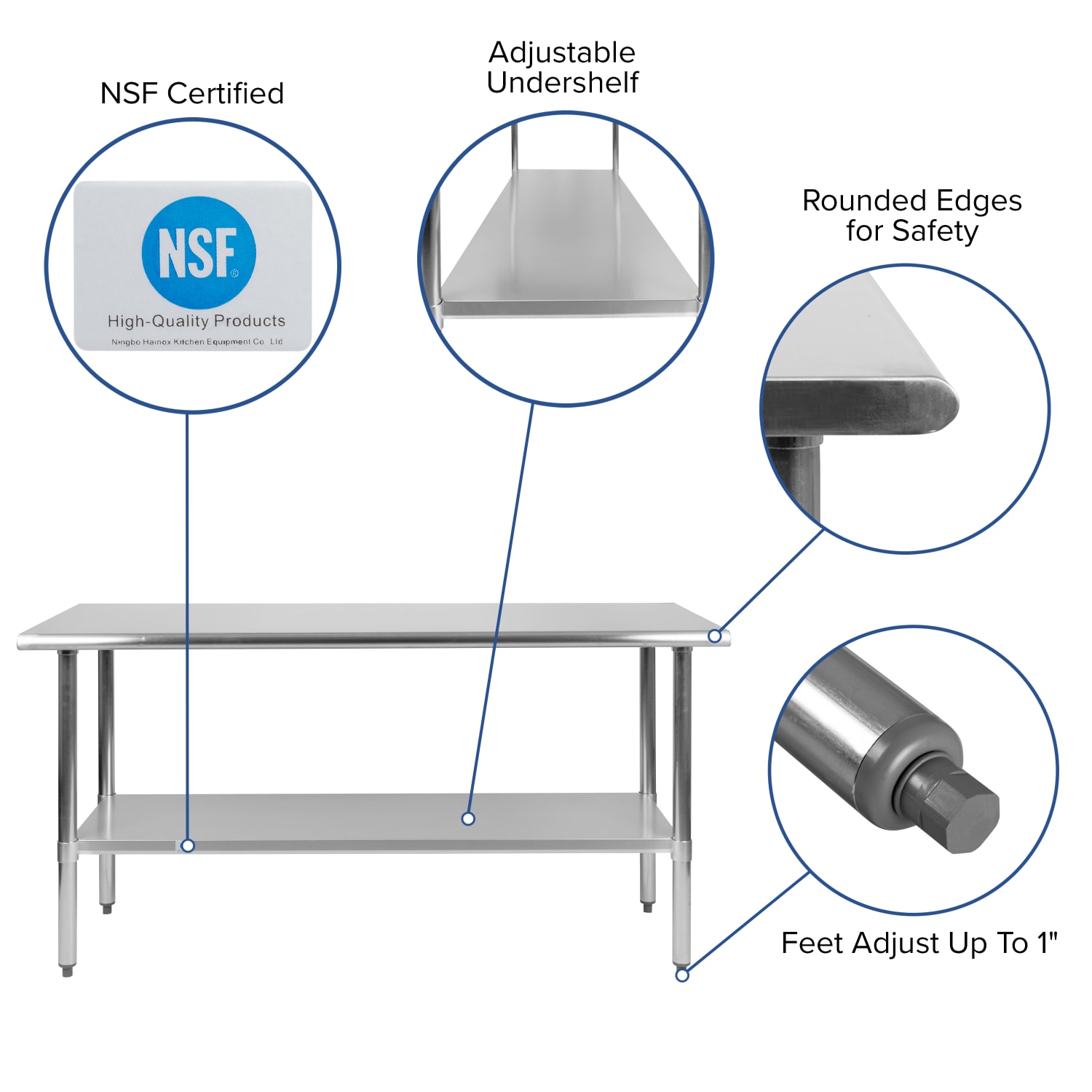 Flash Furniture Stainless Steel Prep And Work Table, 34-1/2inH x 60inW x 24inD, Silver - Image 6