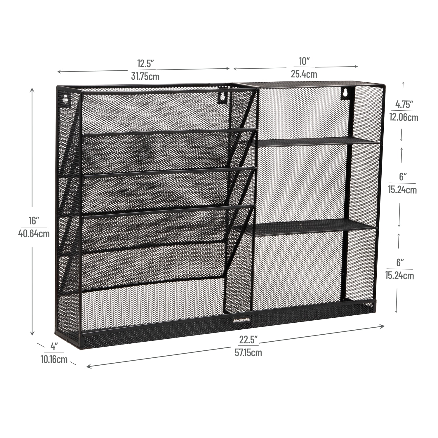 Mind Reader 4-Tier Wall Mount Vertical File Storage With Shelves, 16inH x 4inW x 22-1/2inD, Black - Image 4