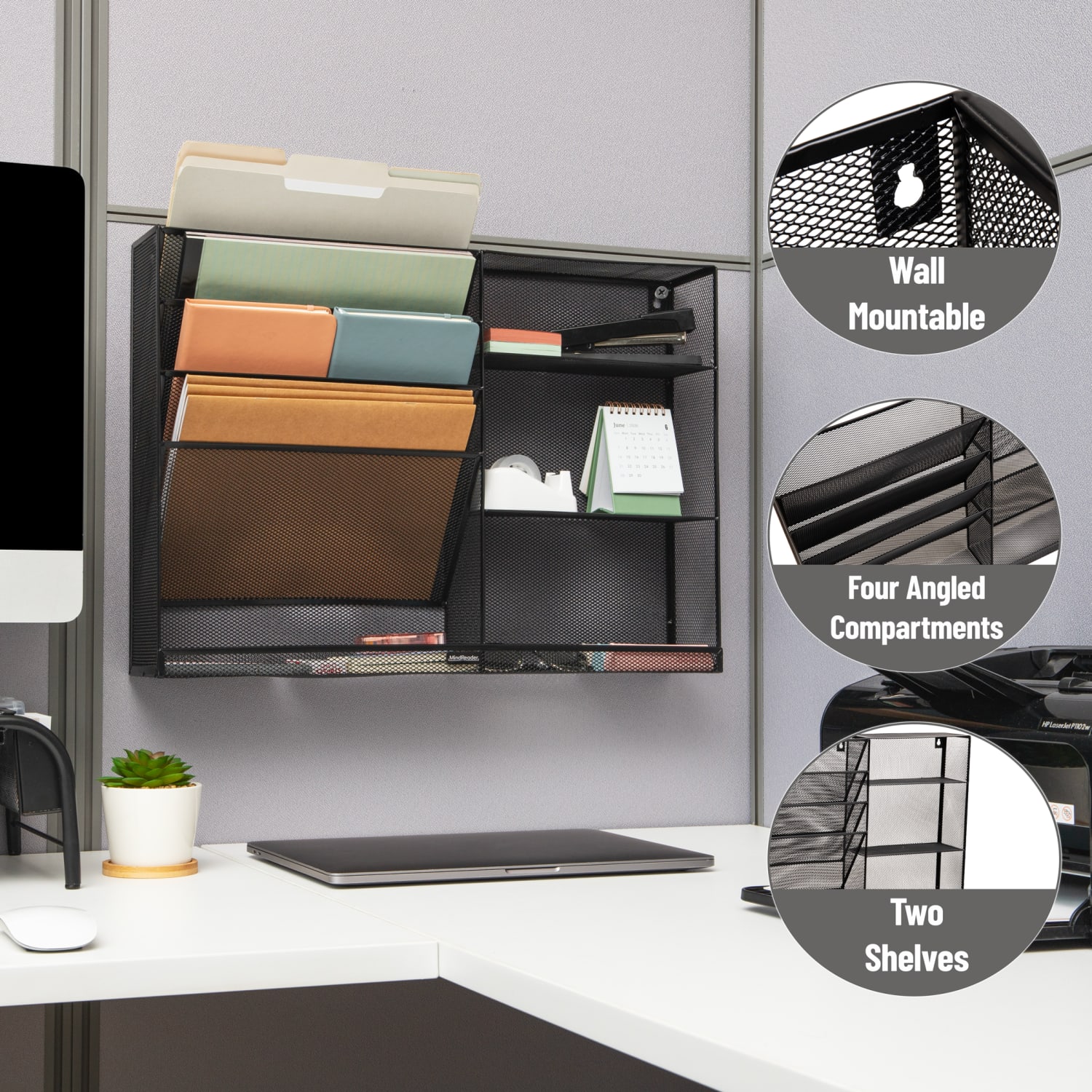 Mind Reader 4-Tier Wall Mount Vertical File Storage With Shelves, 16inH x 4inW x 22-1/2inD, Black - Image 5