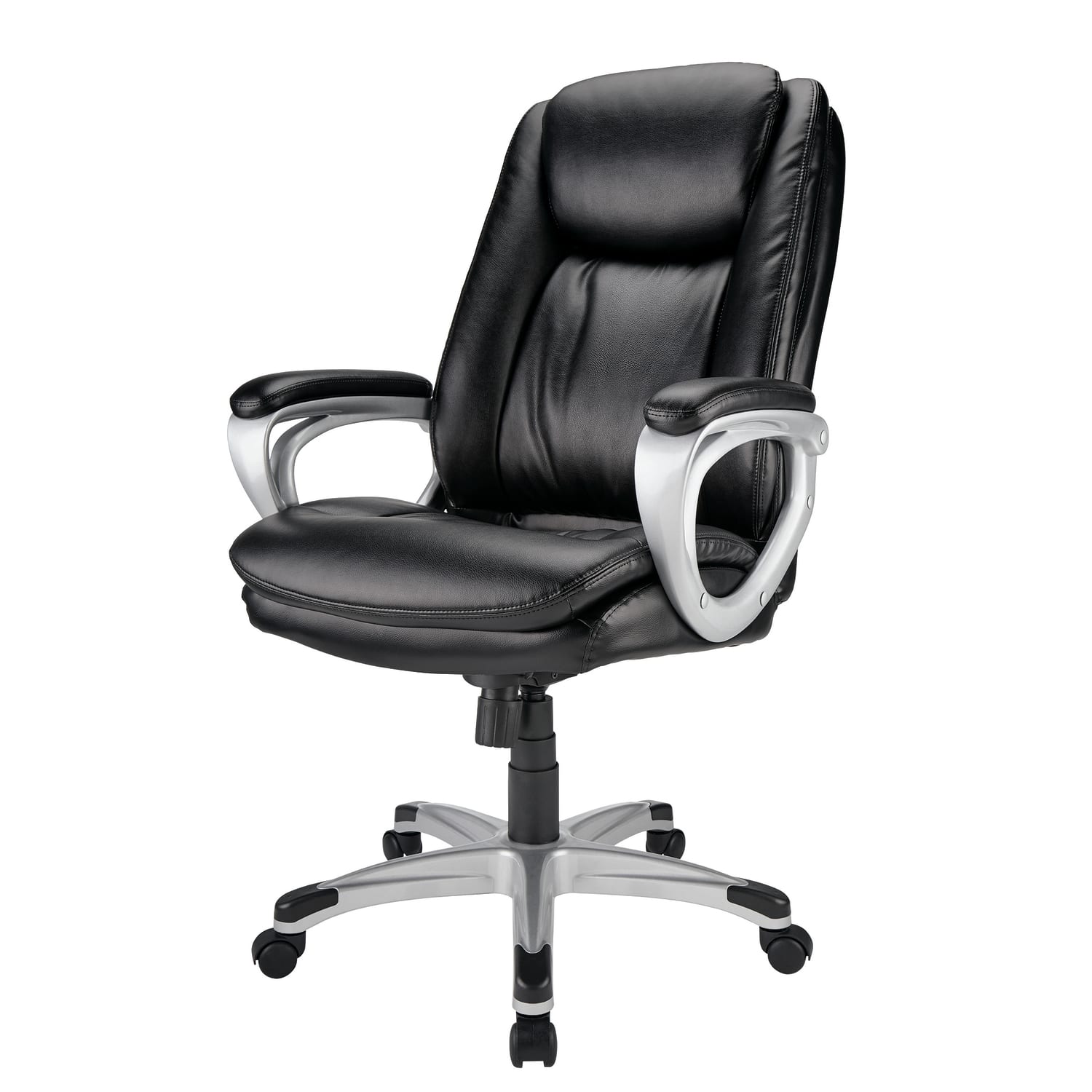 Realspace Treswell Bonded Leather HighBack Executive Office Chair BlackSilver BIFMA Compliant PopularChairscom Realspace Treswell Bonded Leather High Back Executive Office Chair BlackSilver BIFMA Compliant PopularChairscom
