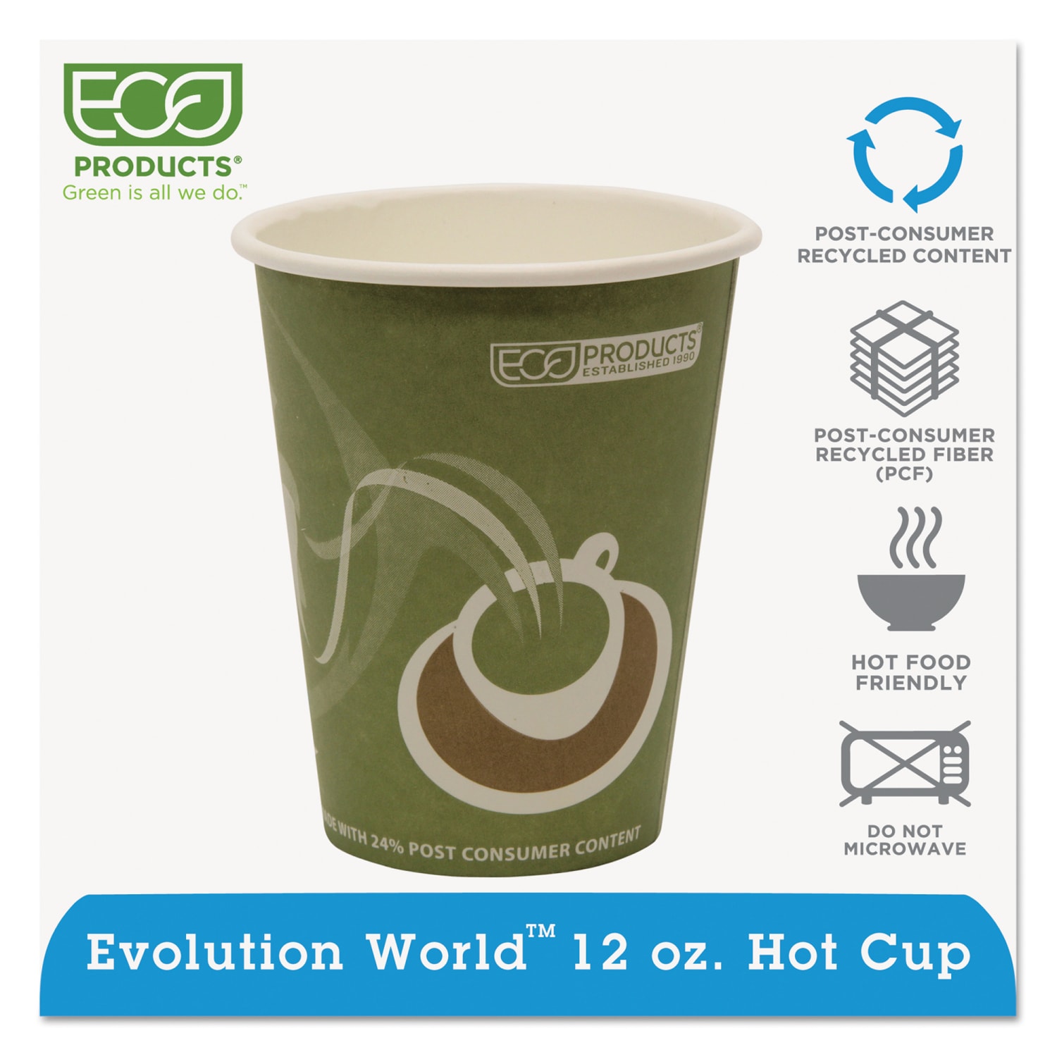 Eco-Products Evolution World PCF Hot Cups, 12 Oz, Sea Green, Pack Of 1,000 - Image 3