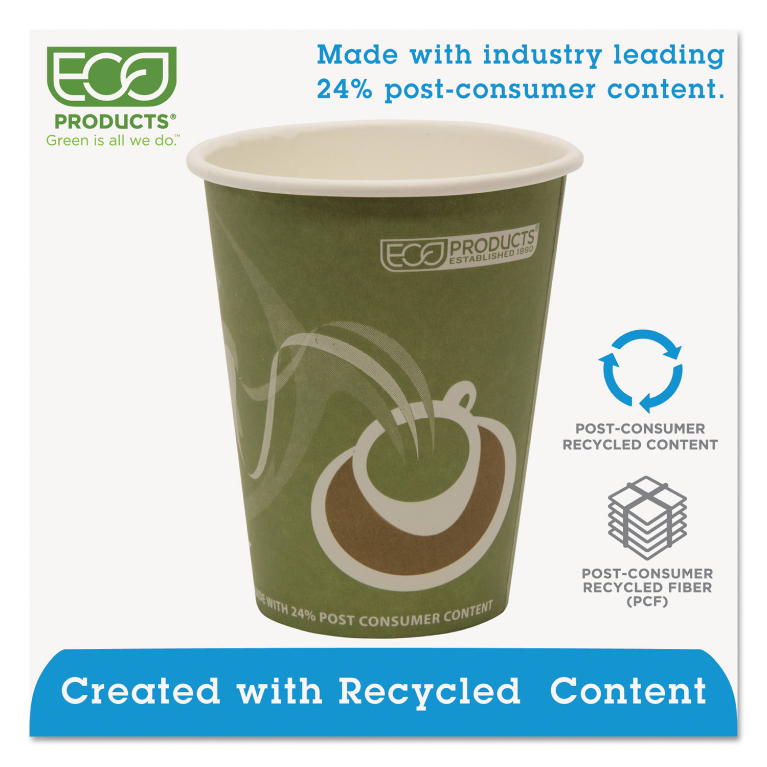 Eco-Products Evolution World PCF Hot Cups, 12 Oz, Sea Green, Pack Of 1,000 - Image 4