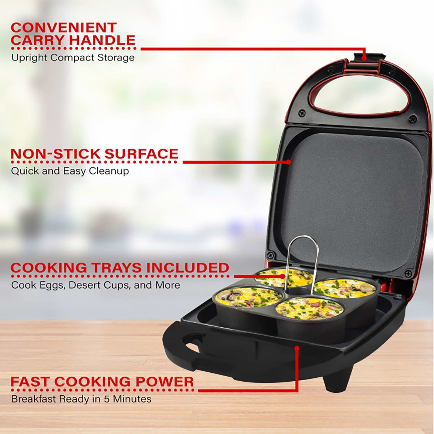 Brentwood Mini Sous Vide-Style Egg Bite Maker, Red - Image 4