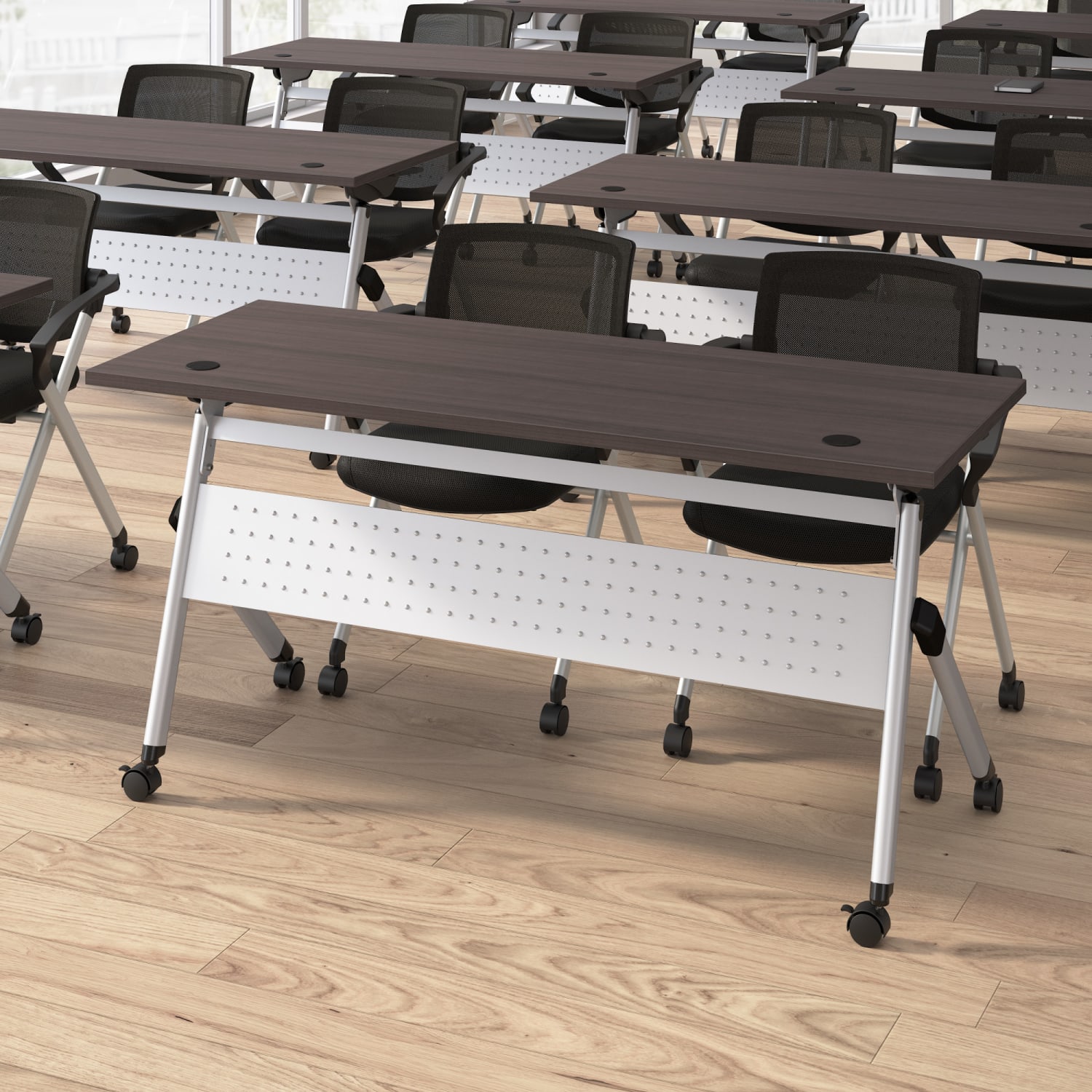 Bush Business Furniture Envision 72inW Training Table with Powered Grommets and 2 Chairs with Arms, Storm Gray/Cool Gray Metallic, Standard Delivery - Image 5