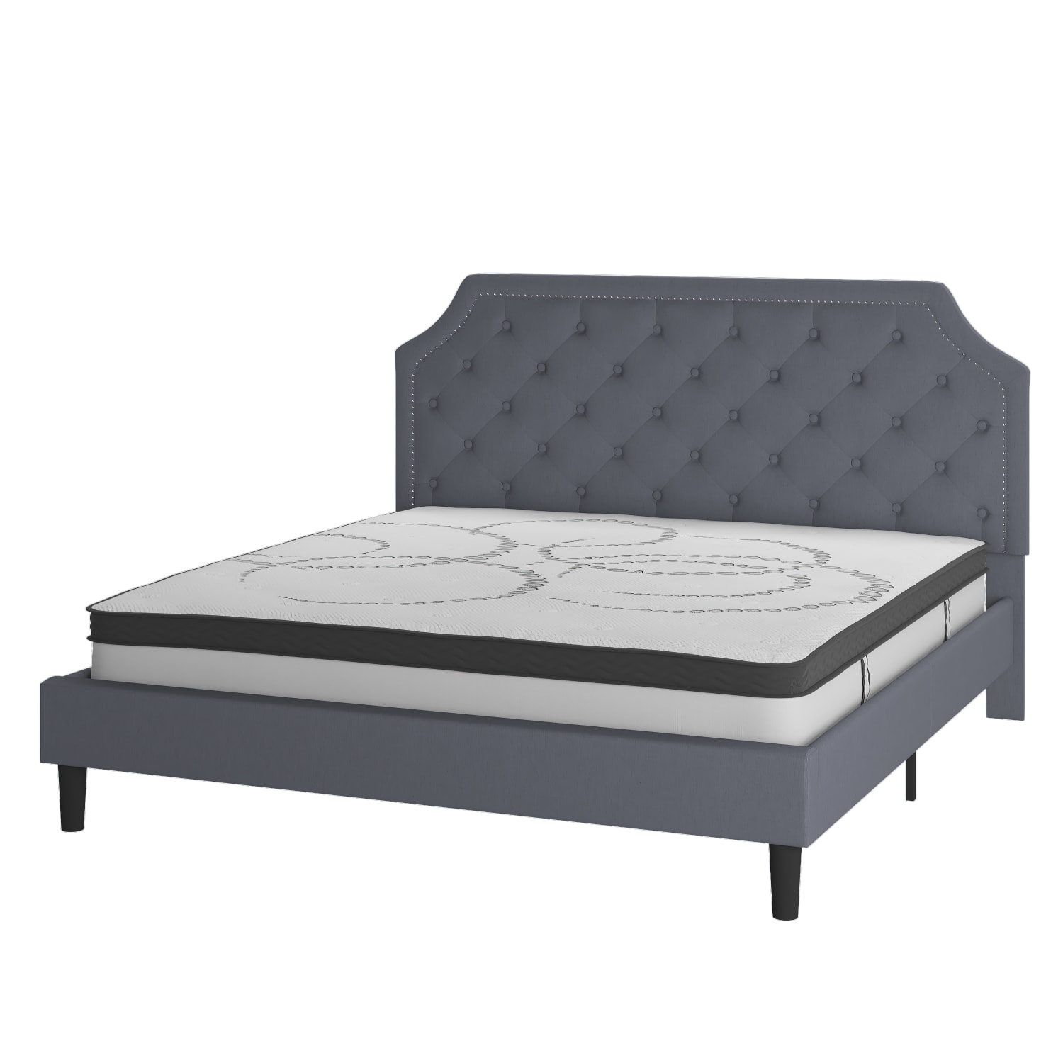 Flash Furniture Brighton Tufted Upholstered Platform Bed With 10in CertiPUR-US Certified Foam And Pocket Spring Mattress, King, Light Gray - Image 3