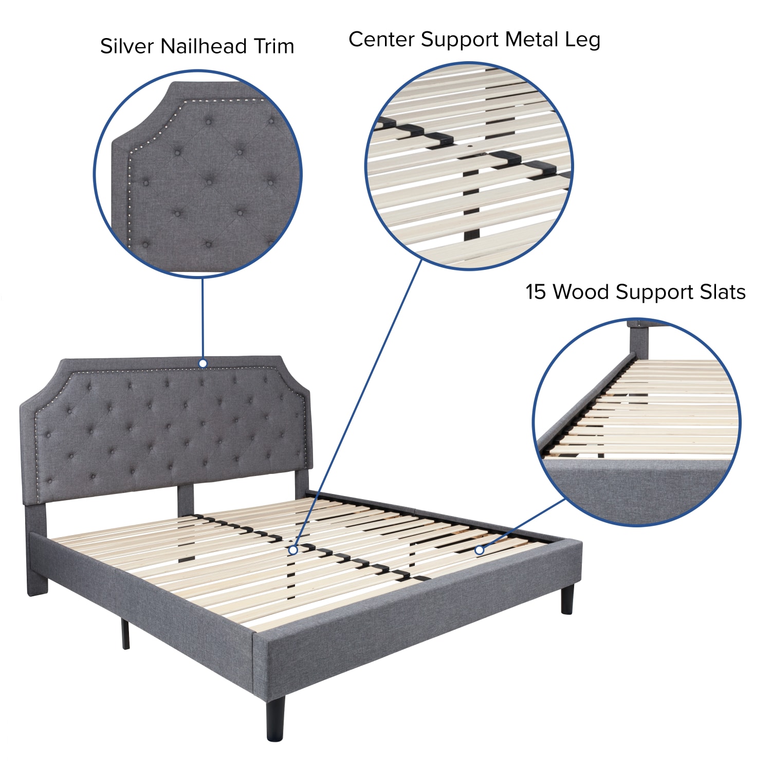 Flash Furniture Brighton Tufted Upholstered Platform Bed With 10in CertiPUR-US Certified Foam And Pocket Spring Mattress, King, Light Gray - Image 5