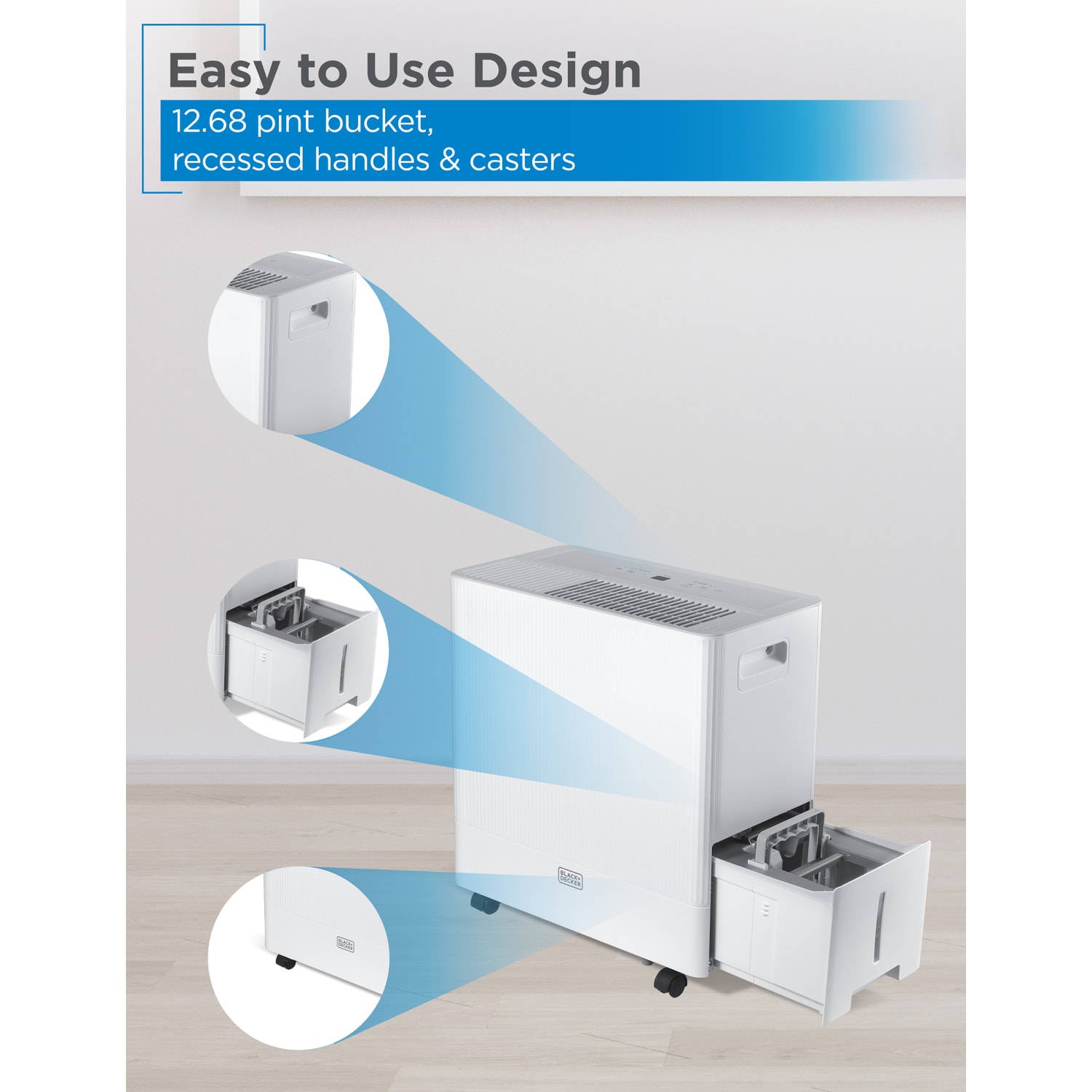 BLACK+DECKER Portable Dehumidifier with Built-In Pump, 50 Pint, Up To 4,500 Sq. Ft. Coverage, 12.68-Pint Bucket, White, Total Quantity 1 - Image 6